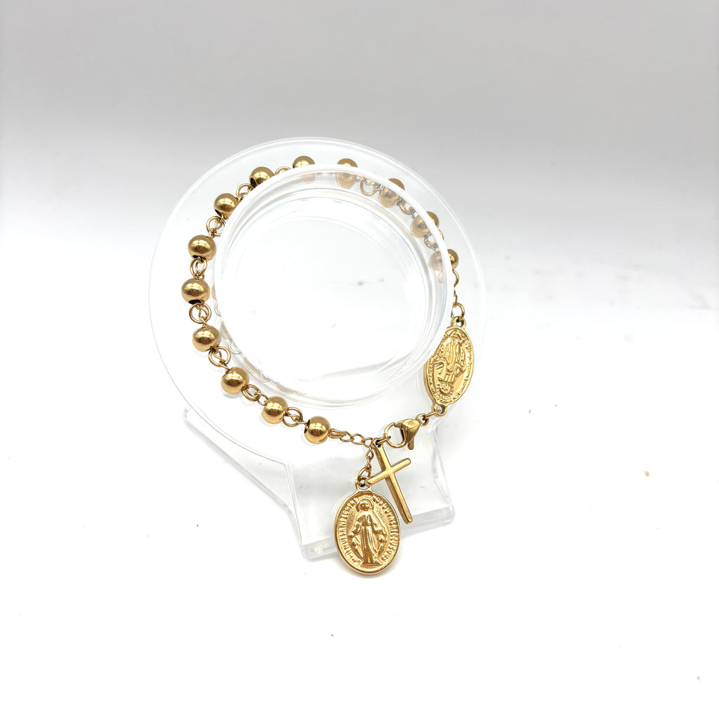 Bracciale a palline con Medaglia Miracolosa - Acciaio dorato