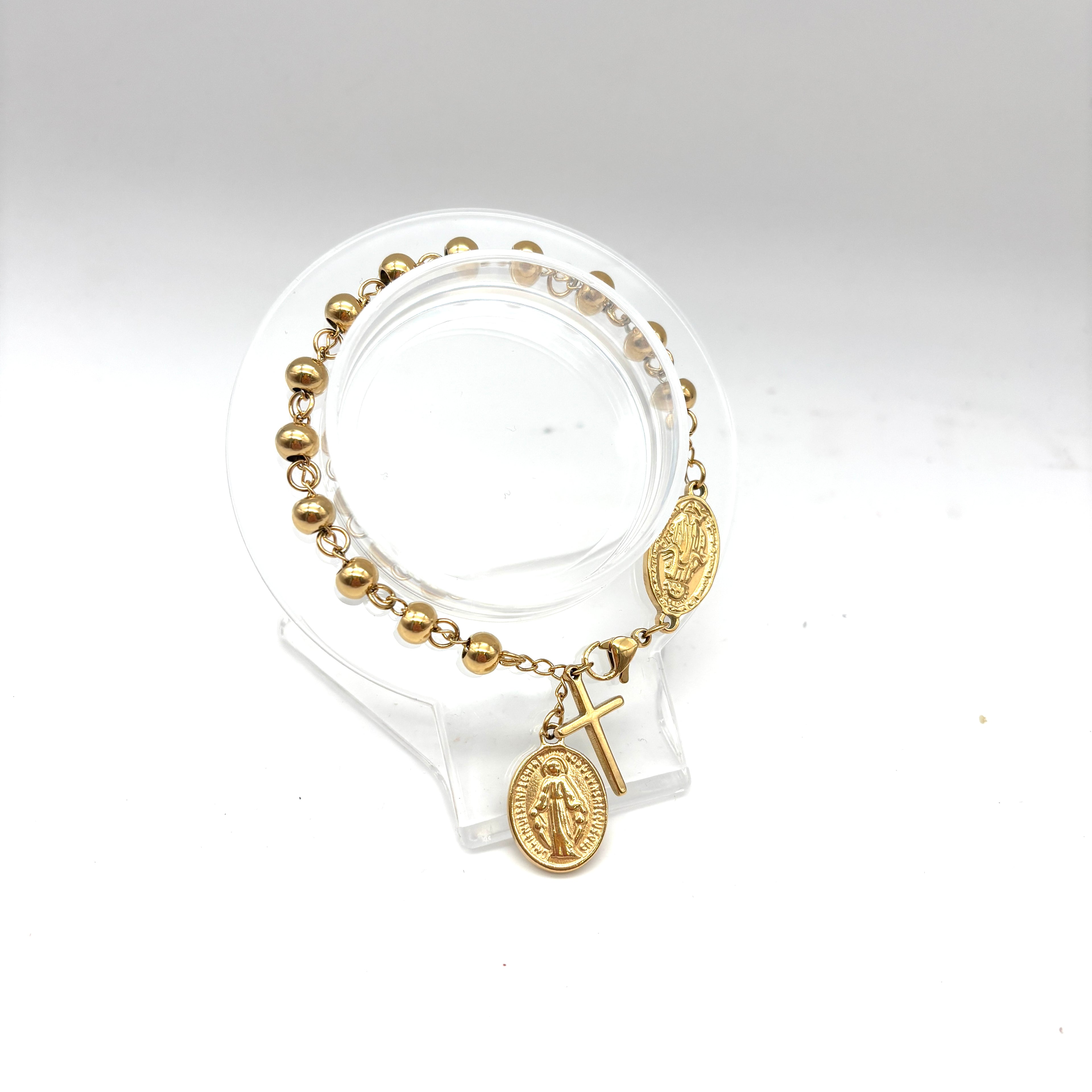 Bracciale a palline con Medaglia Miracolosa - Acciaio dorato