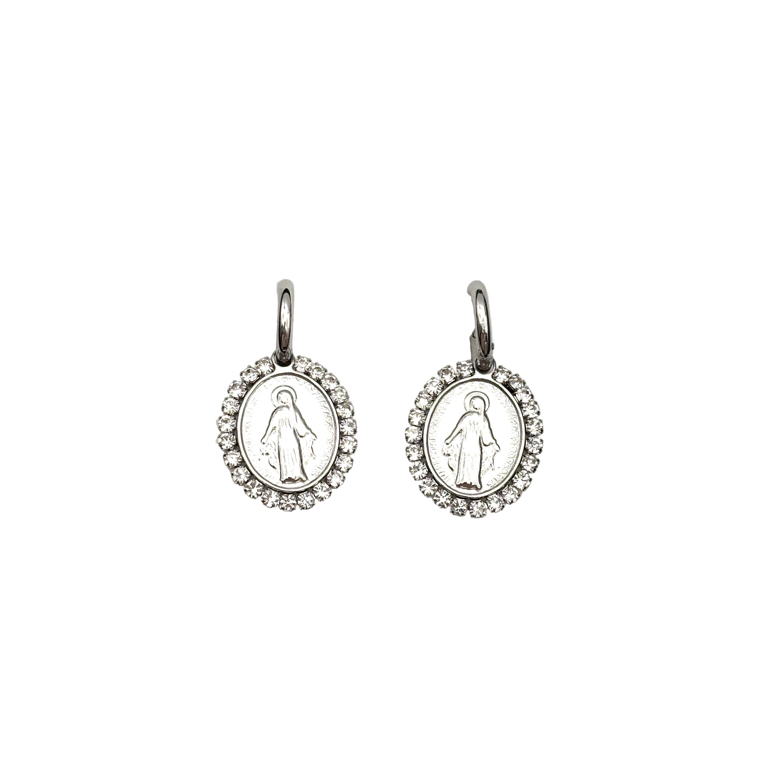 Orecchini Medaglia Miracolosa e zirconi - argento