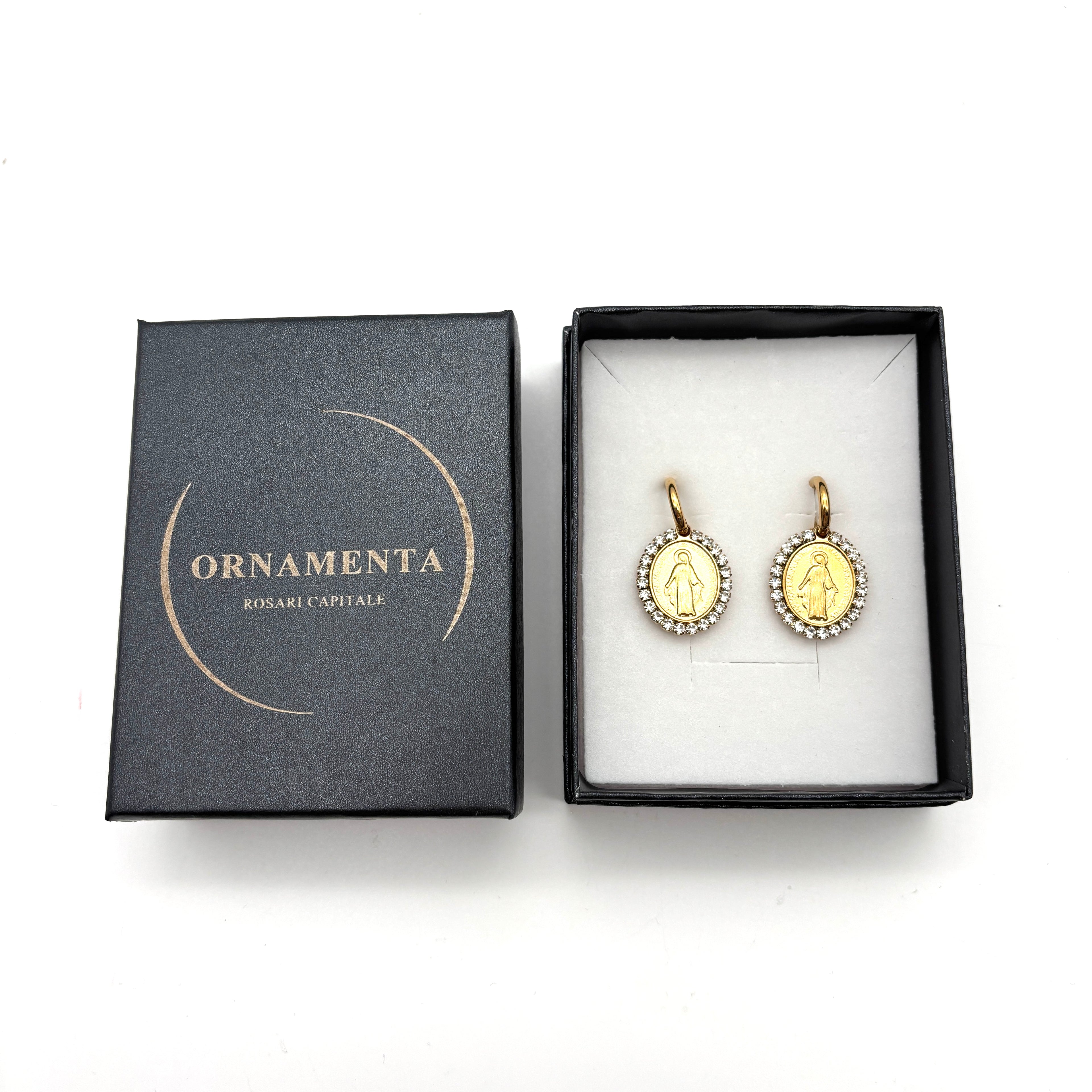 Orecchini Medaglia Miracolosa e zirconi - oro