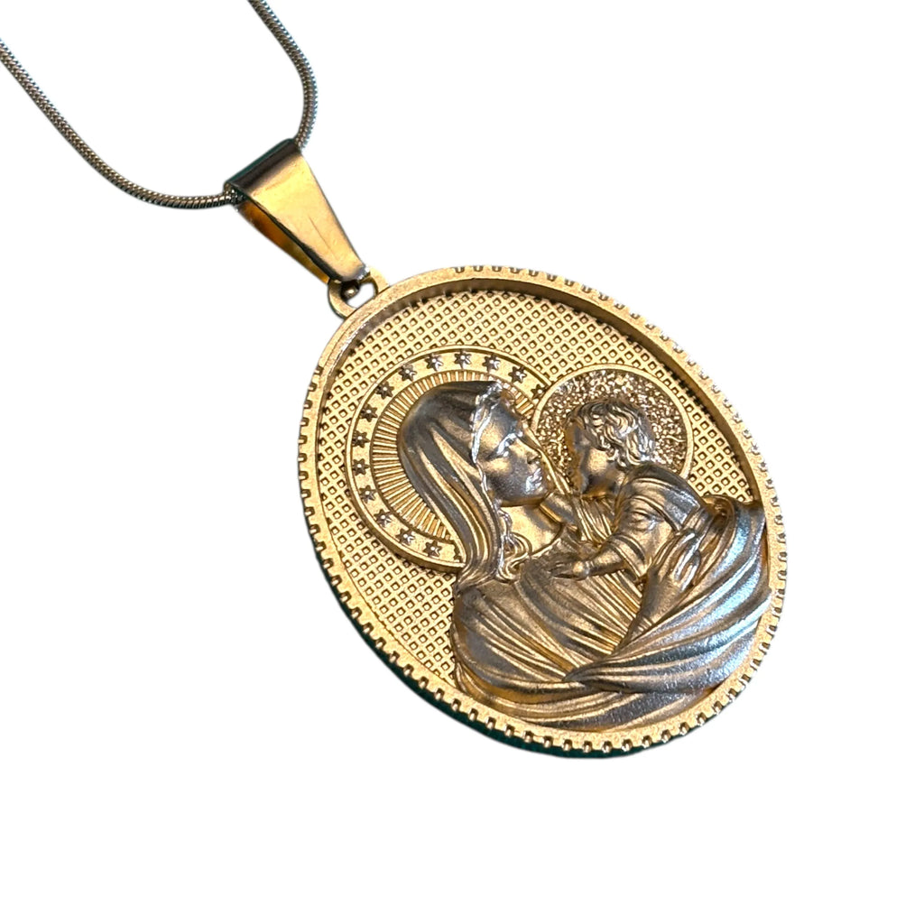 Collana Con Medaglione Madonna Con Bambino – Acciaio Inox – Misura S