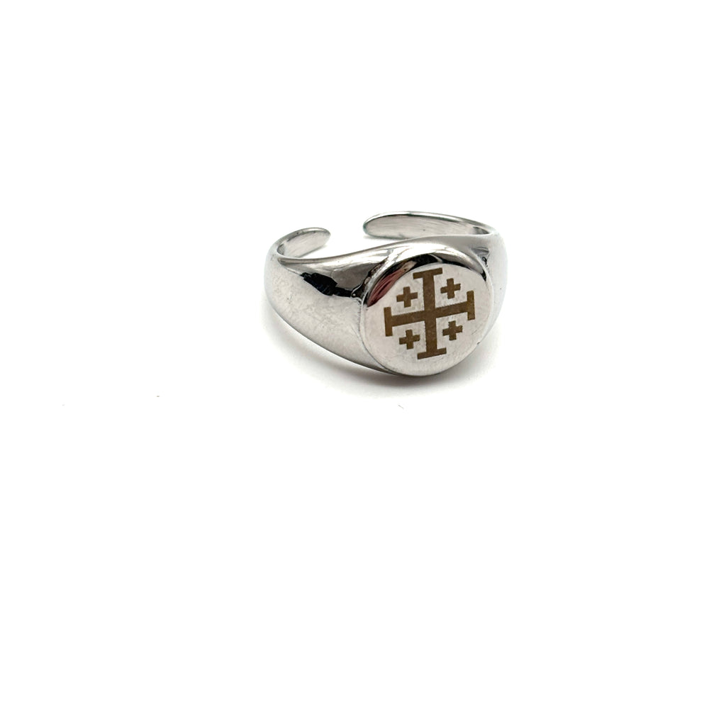 Anello Chevalier - Croce di Gerusalemme - argentato