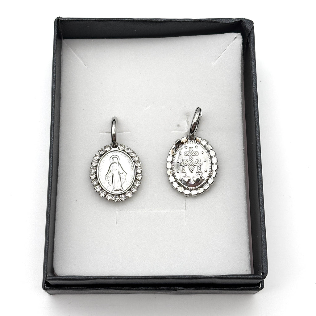Orecchini Medaglia Miracolosa e zirconi - argento