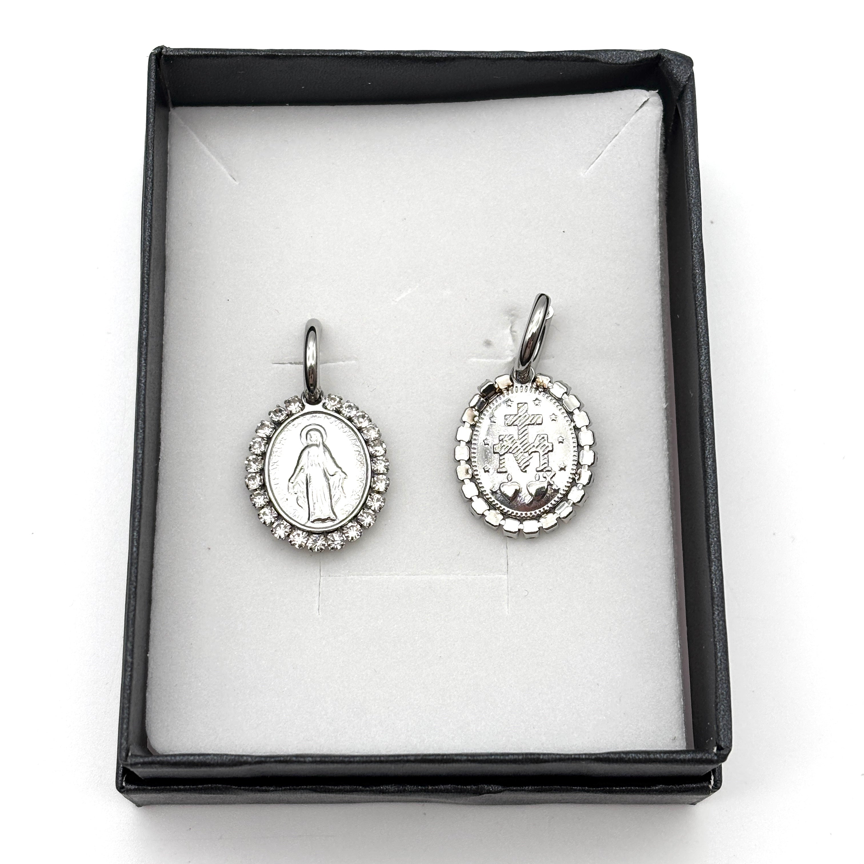 Orecchini Medaglia Miracolosa e zirconi - argento