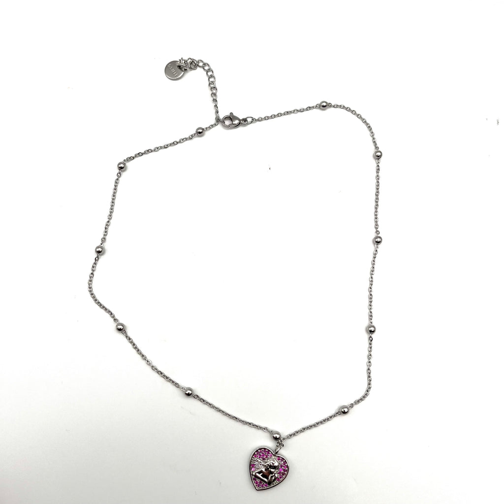 Collana cuore angelo - rosa