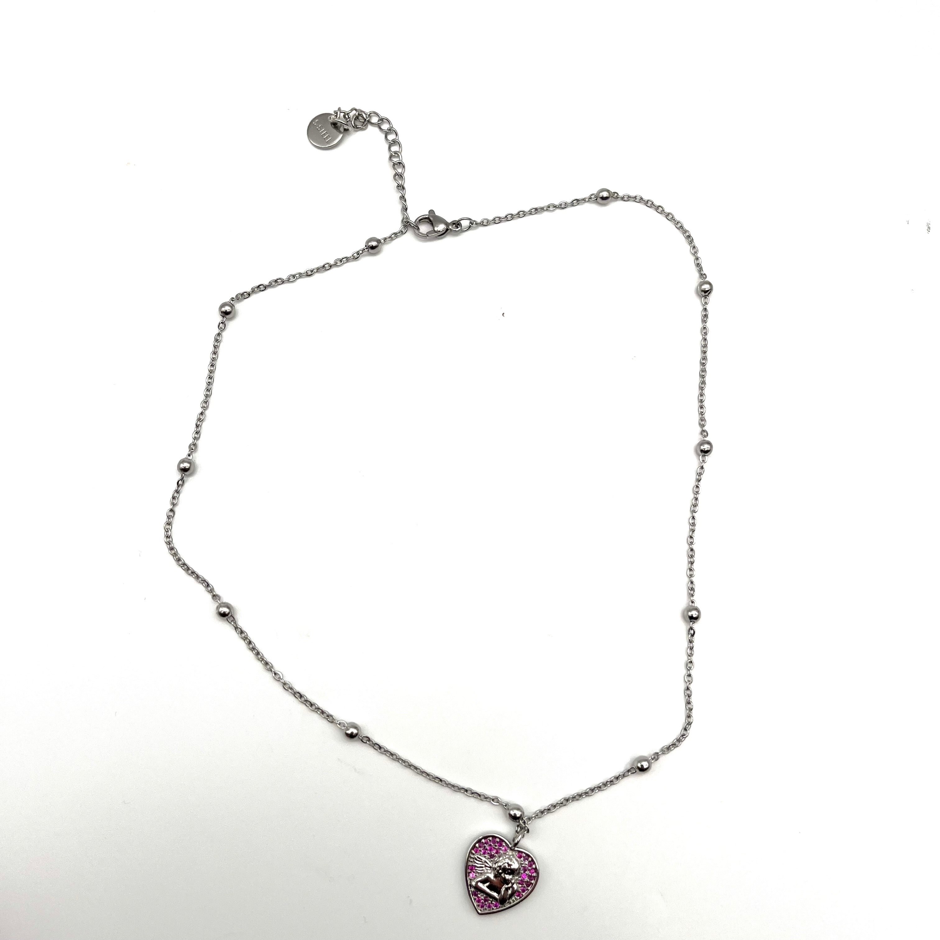 Collana cuore angelo - rosa