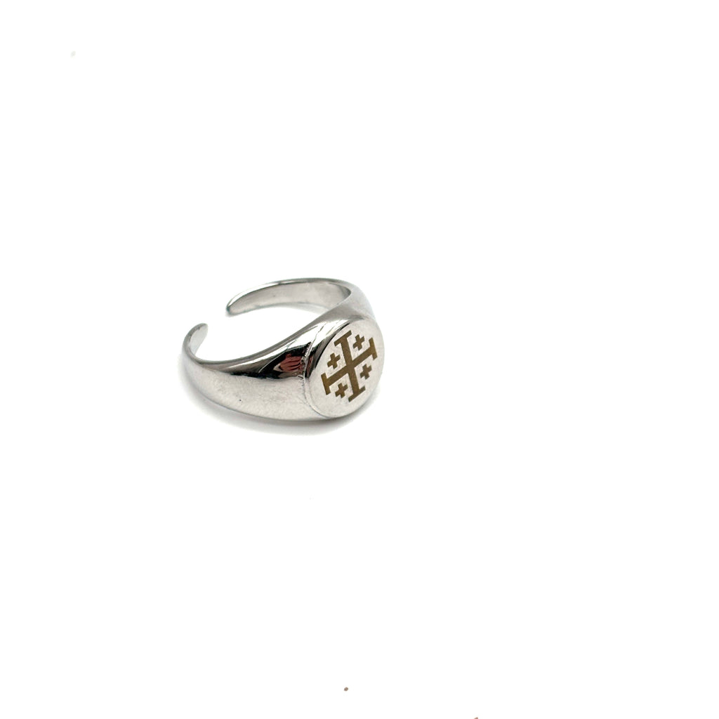 Anello Chevalier - Croce di Gerusalemme - argentato