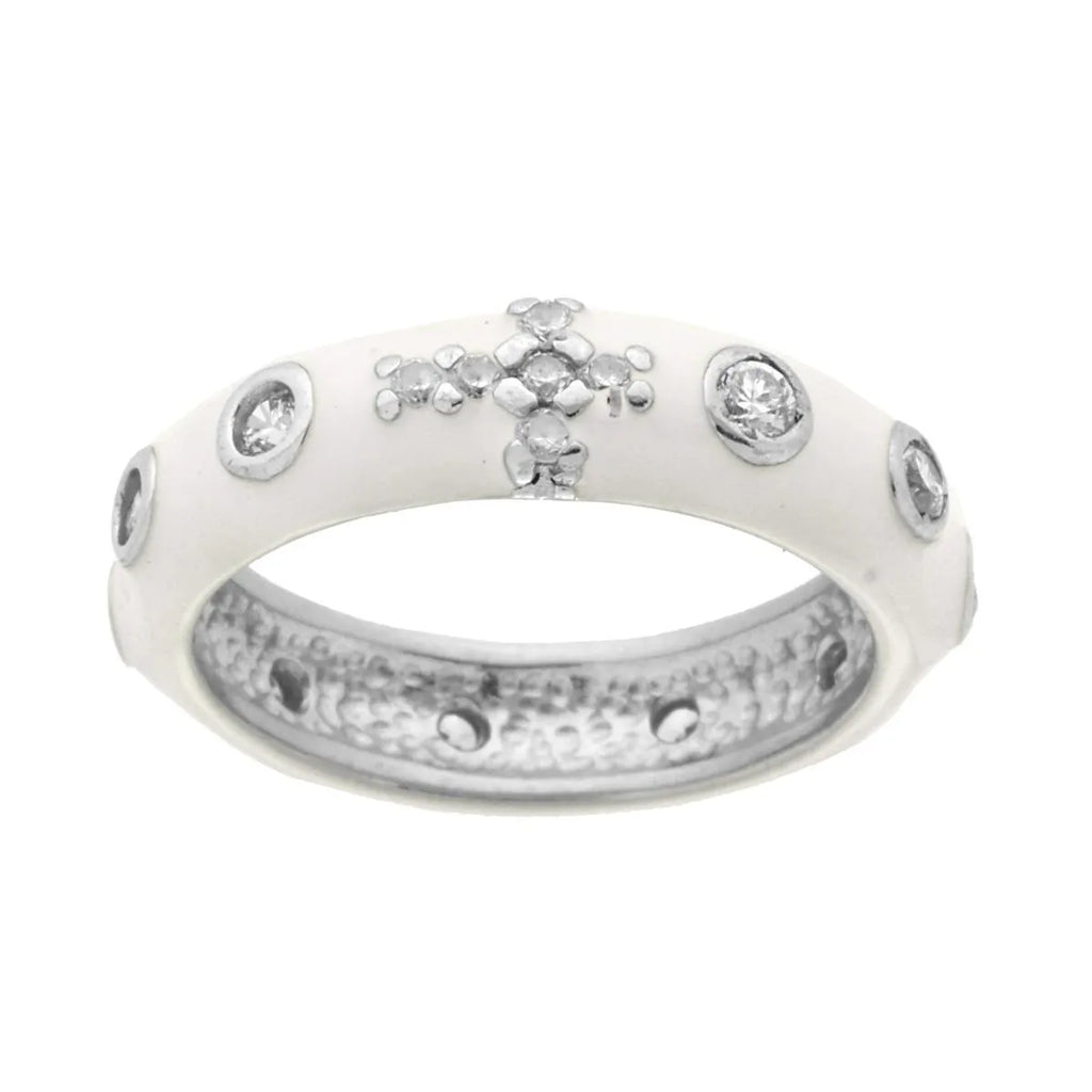 Anello Rosario Con Smalto Bianco Argento 925 Galvanica Rodio – Misura 10