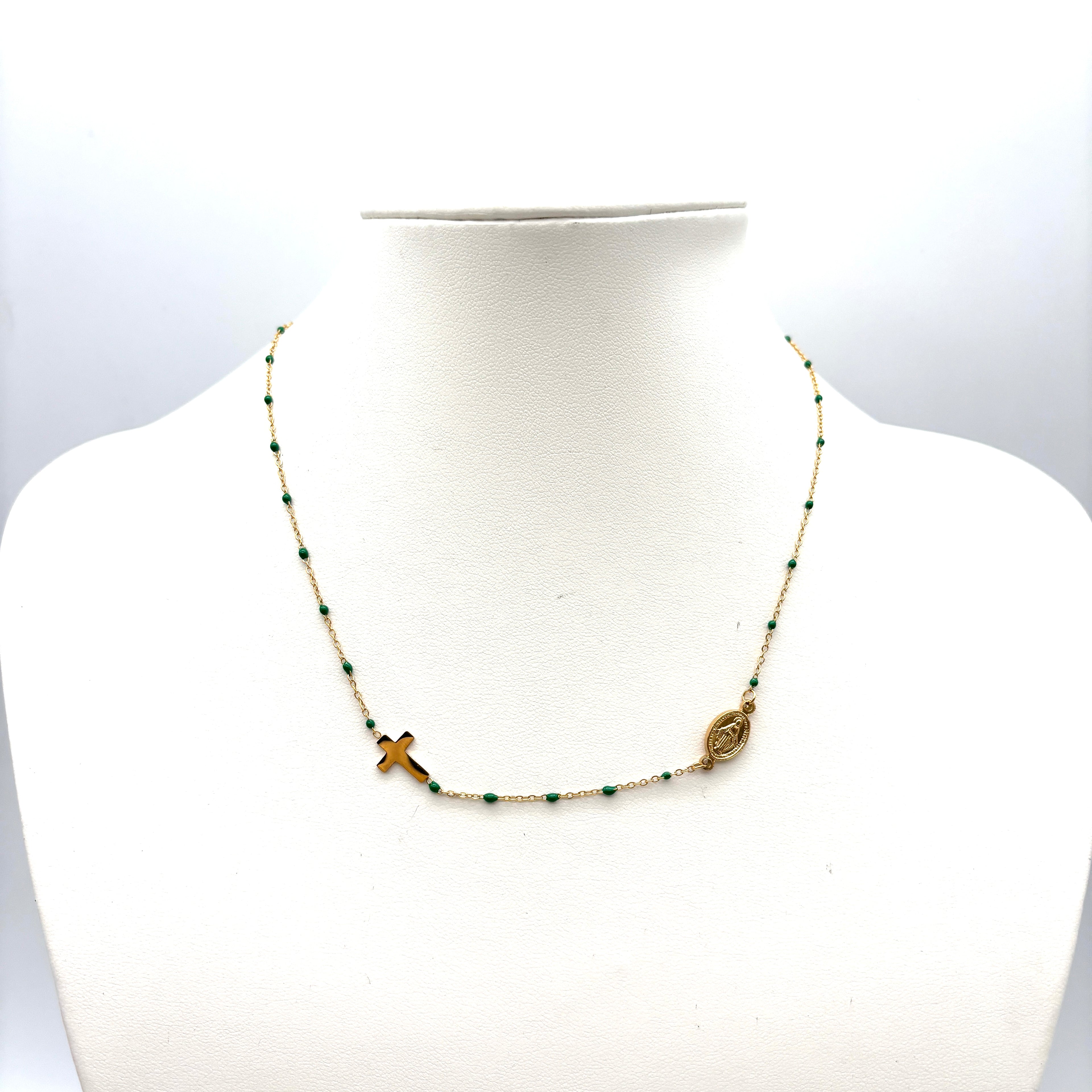 Girocollo in maglia sottile oro e verde