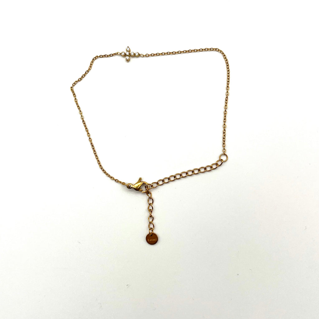 Bracciale in acciaio con croce e catenina regolabile