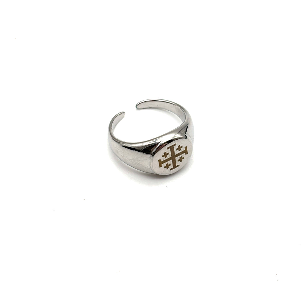 Anello Chevalier - Croce di Gerusalemme - argentato
