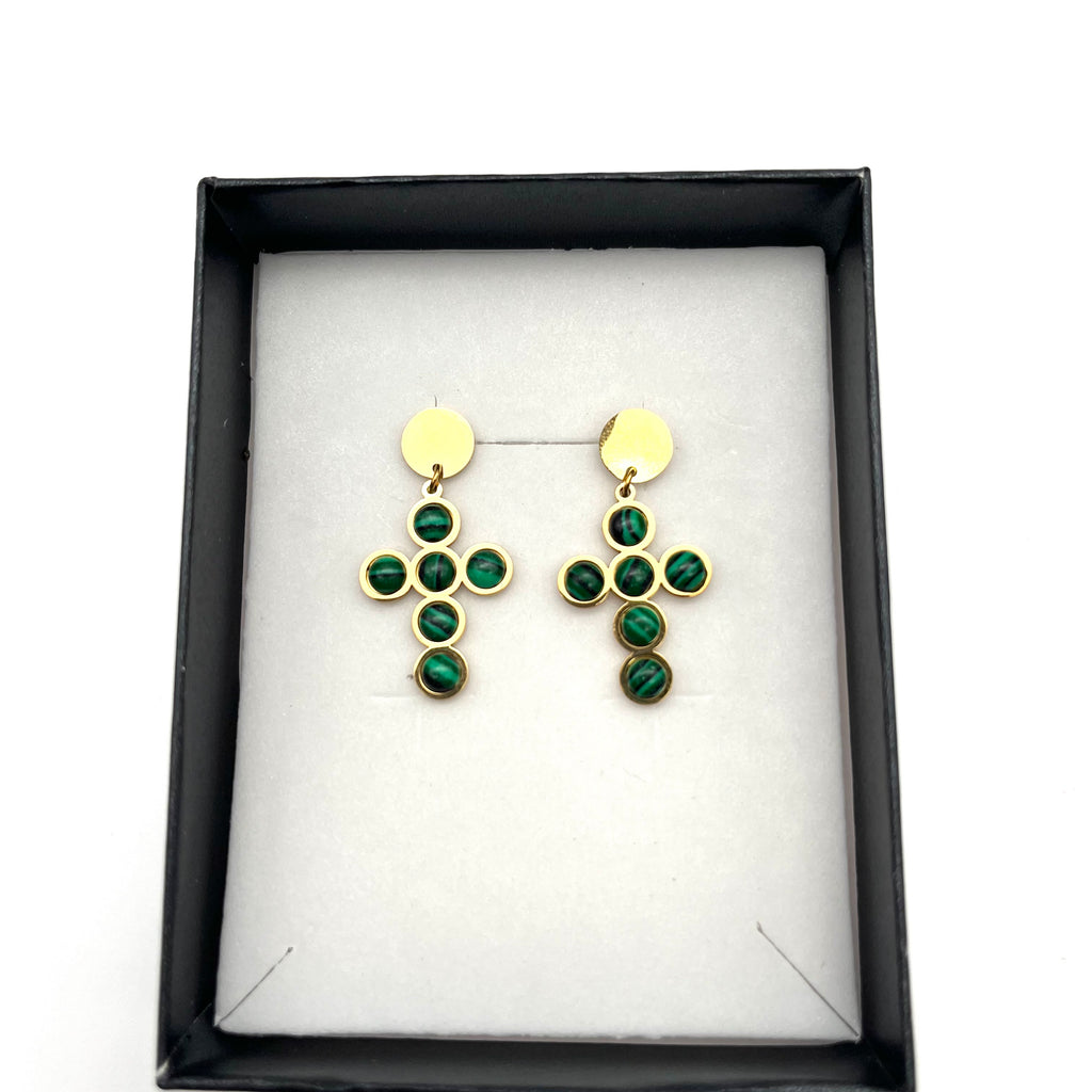 Orecchini Croce Verde – Acciaio Inossidabile