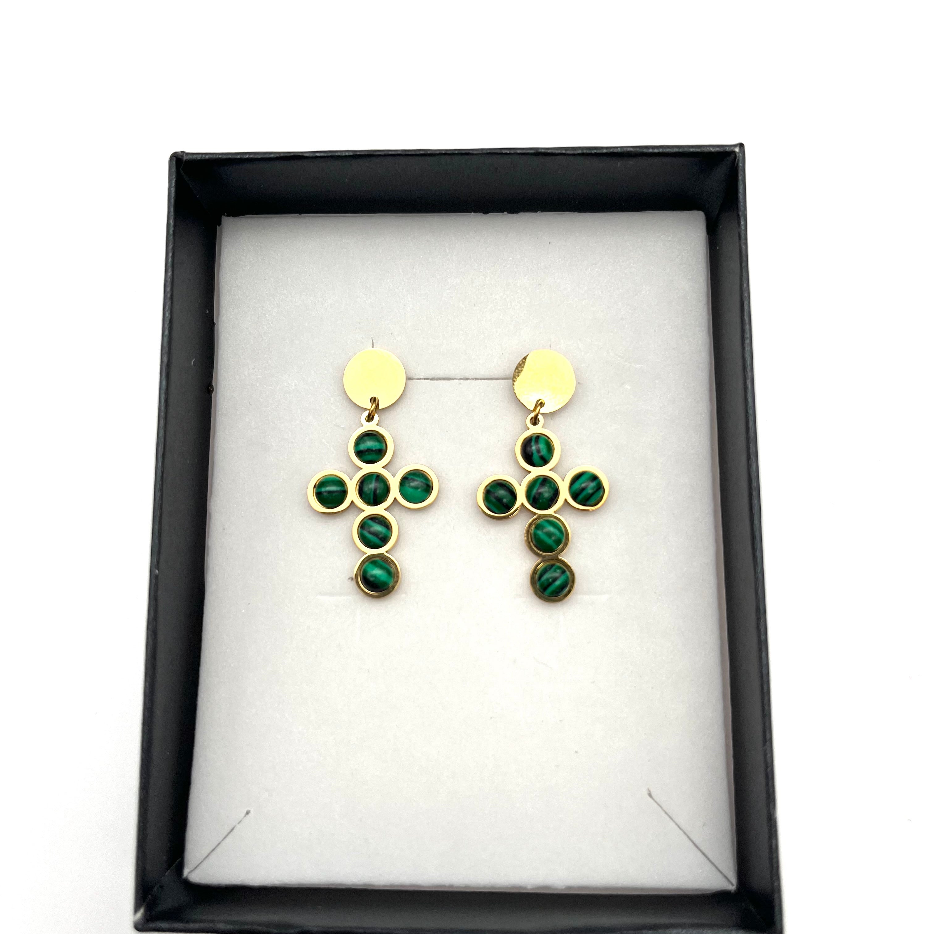 Orecchini Croce Verde – Acciaio Inossidabile