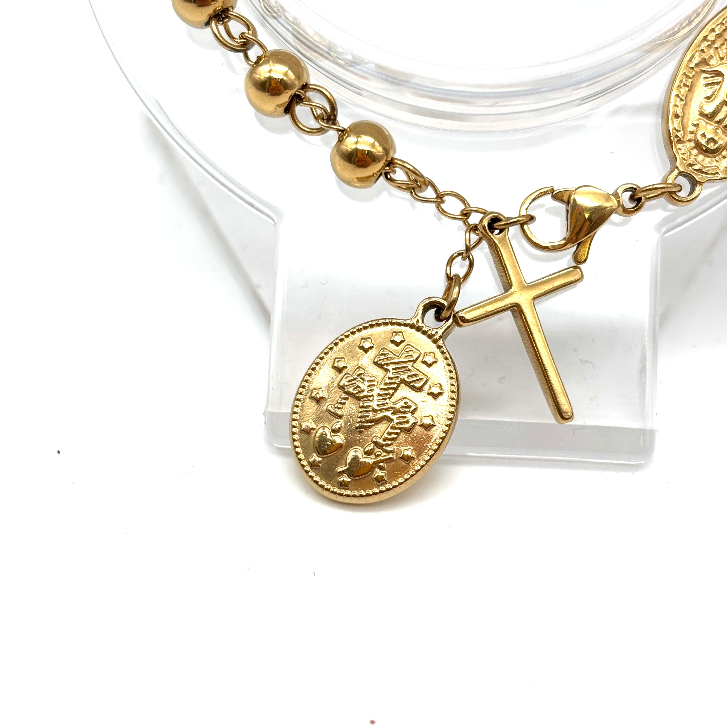 Bracciale a palline con Medaglia Miracolosa - Acciaio dorato