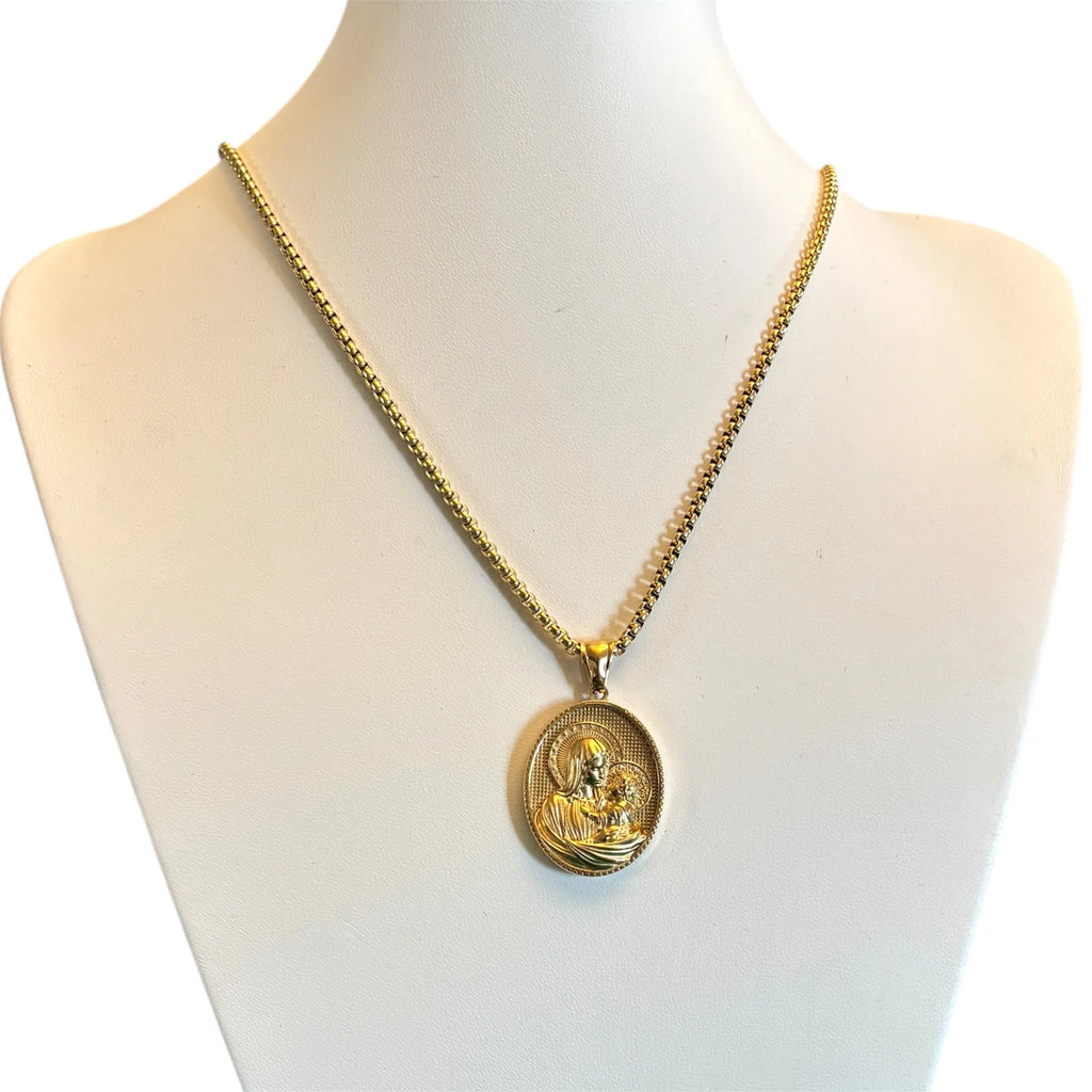 Collana Con Medaglione Madonna Con Bambino – Acciaio Inox – Misura S