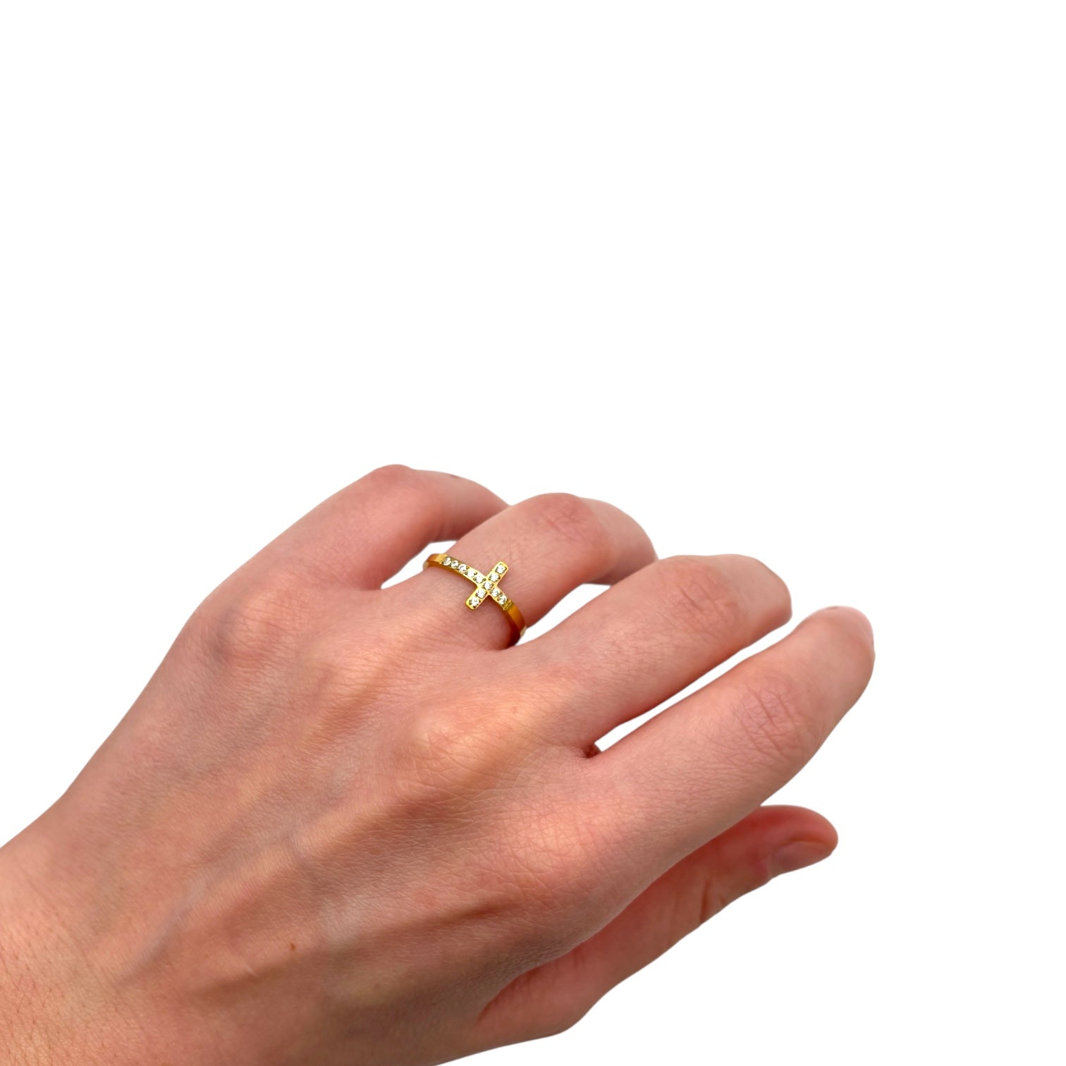 Anello croce lineare - Acciaio dorato