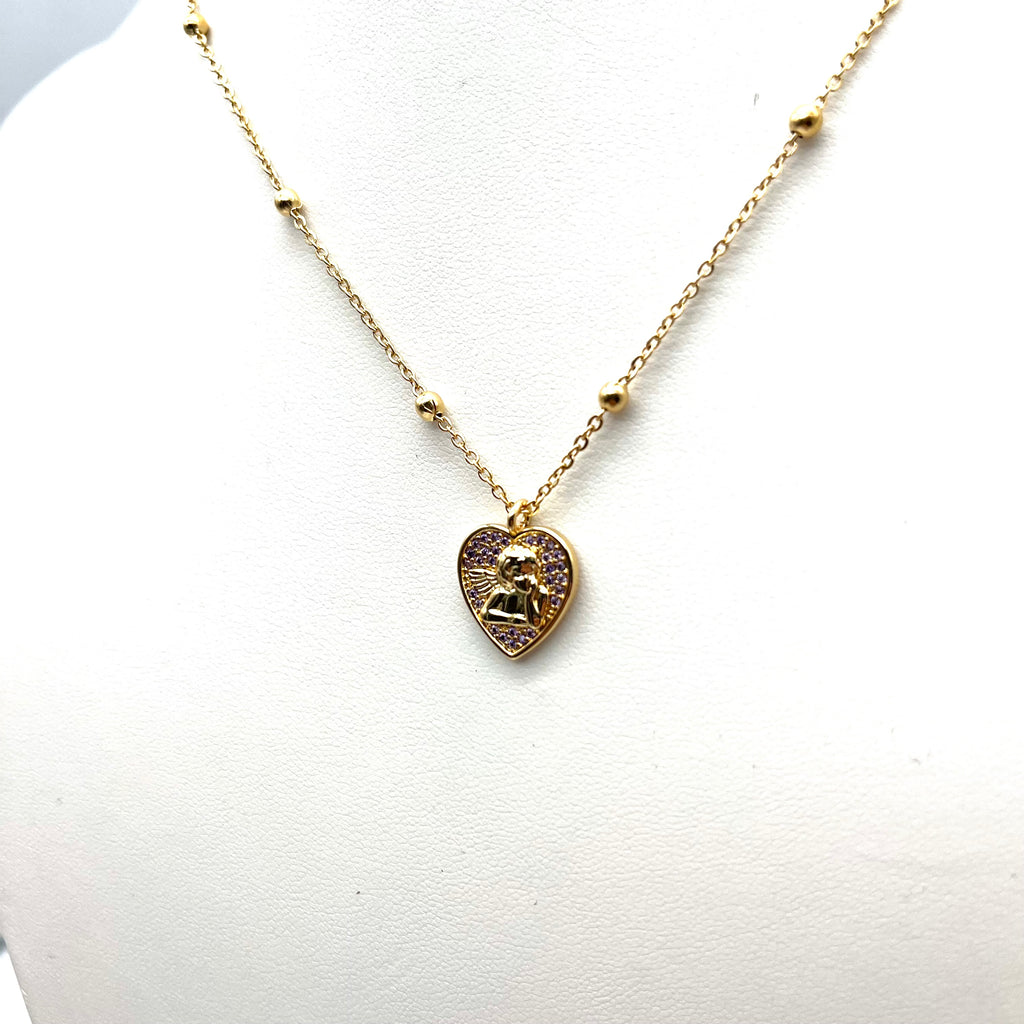 Collana cuore con angelo dorata con zirconi