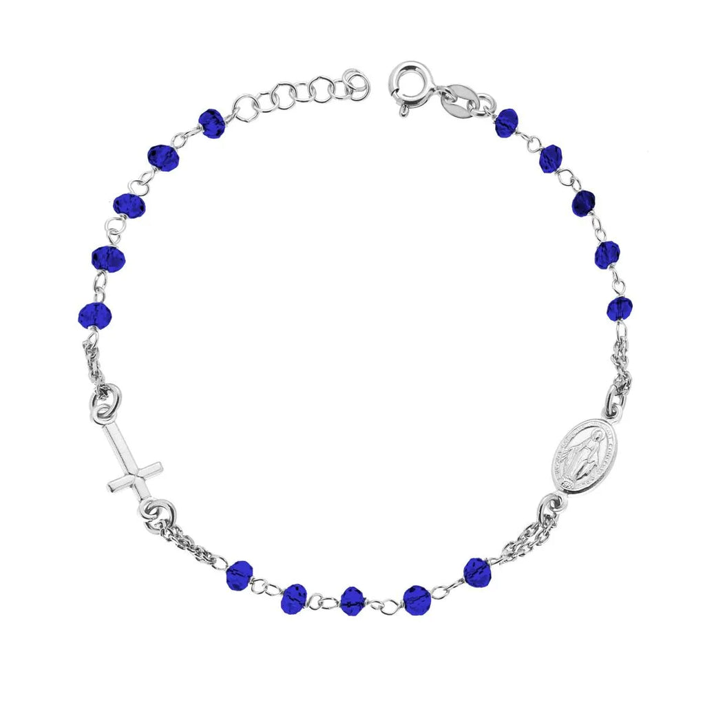 Bracciale Medaglia Miracolosa Con Cristalli Blu In Argento 925 Galvanica Rodio