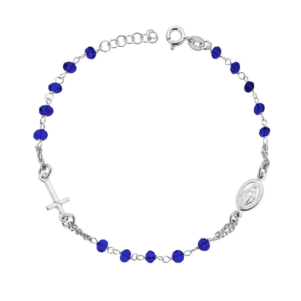 Bracciale Medaglia Miracolosa Con Cristalli Blu In Argento 925 Galvanica Rodio