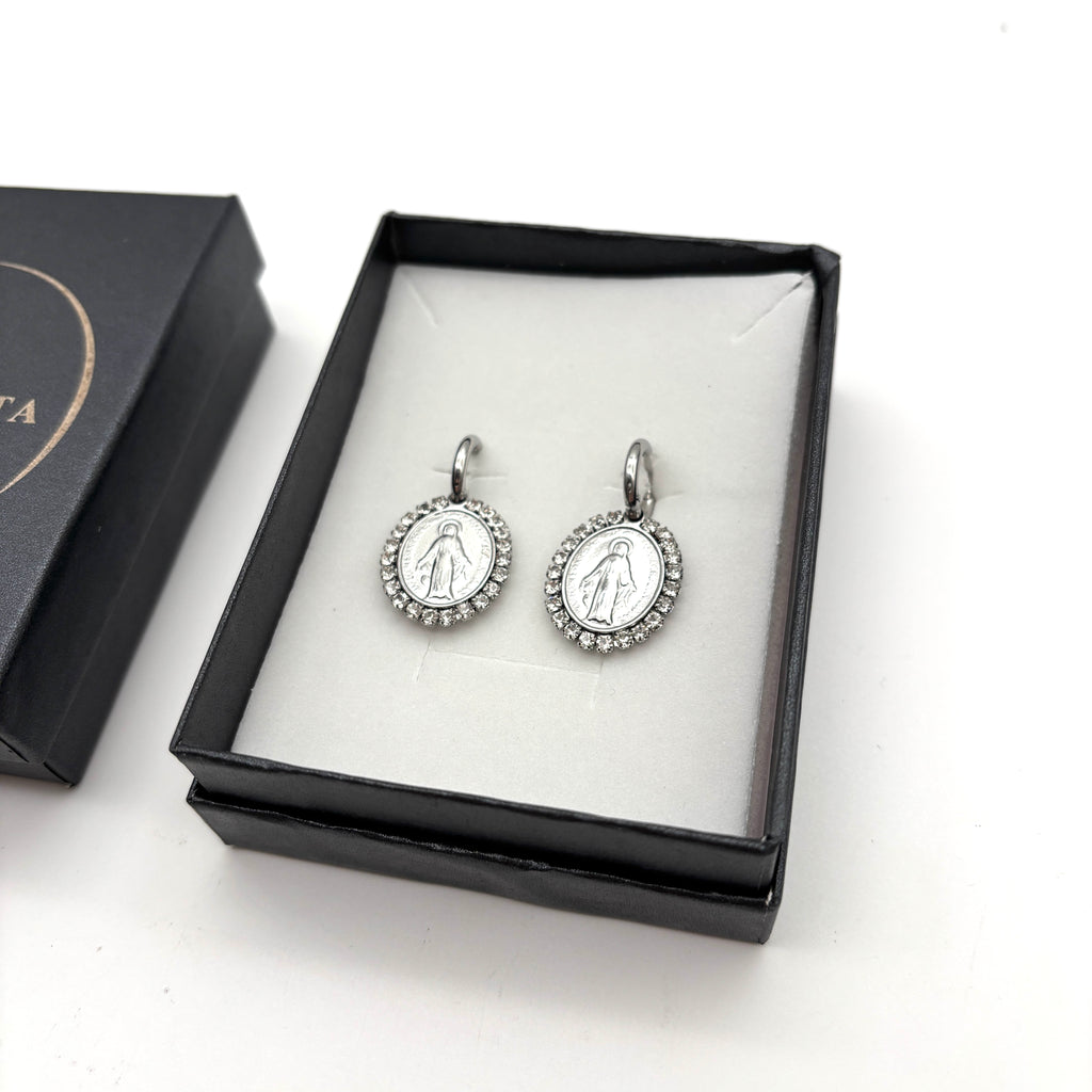 Orecchini Medaglia Miracolosa e zirconi - argento