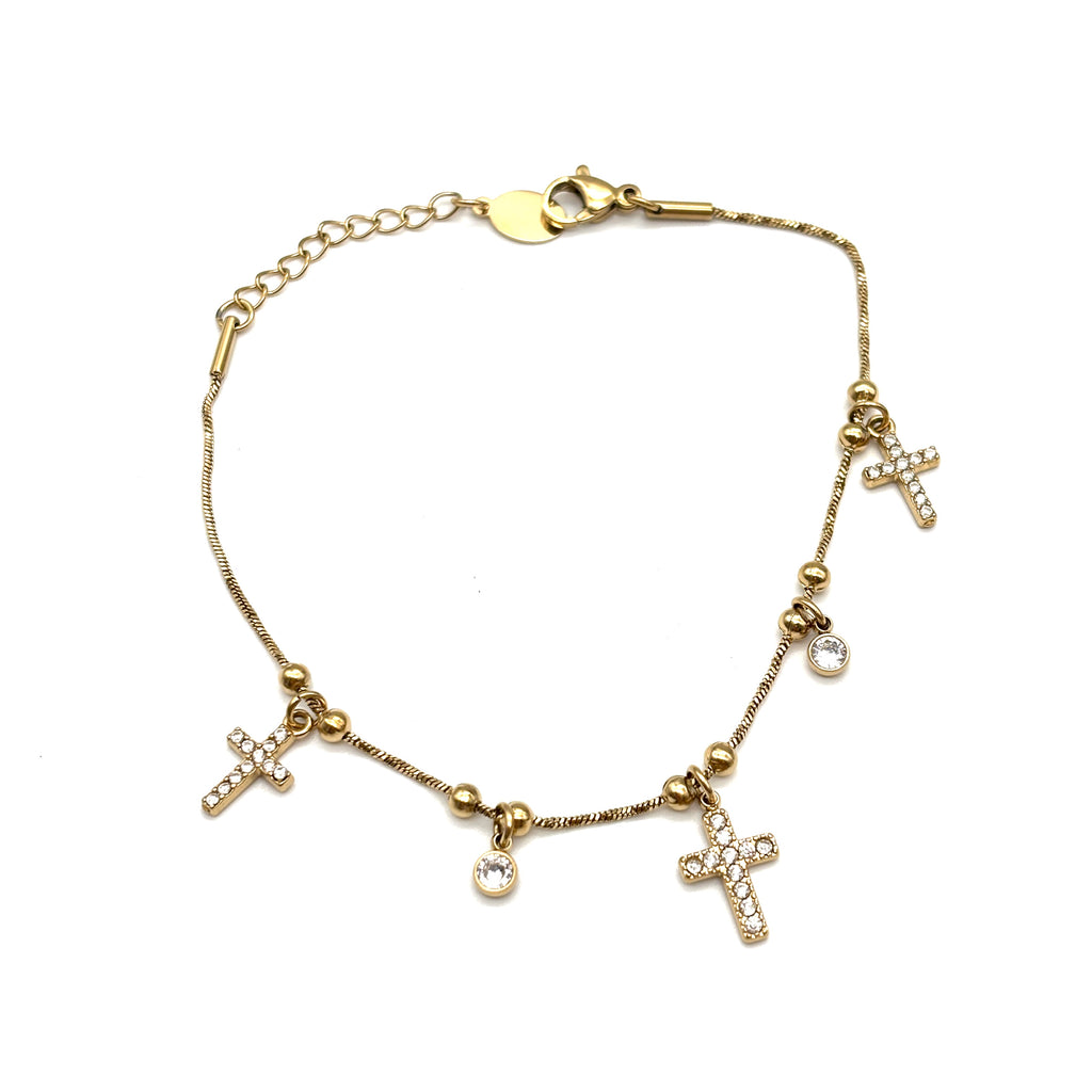 Bracciale sottile in acciaio con croci pendenti