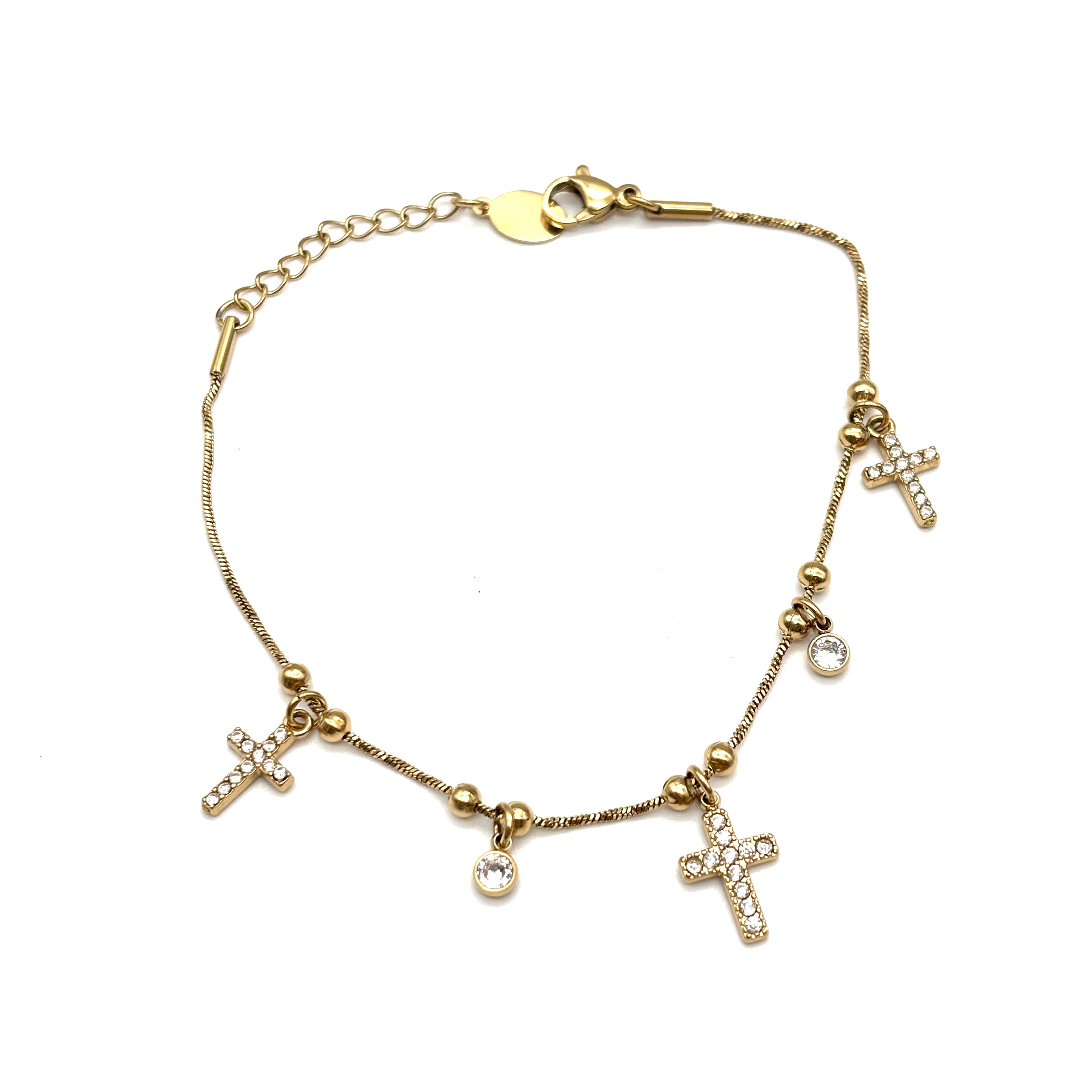 Bracciale sottile in acciaio con croci pendenti