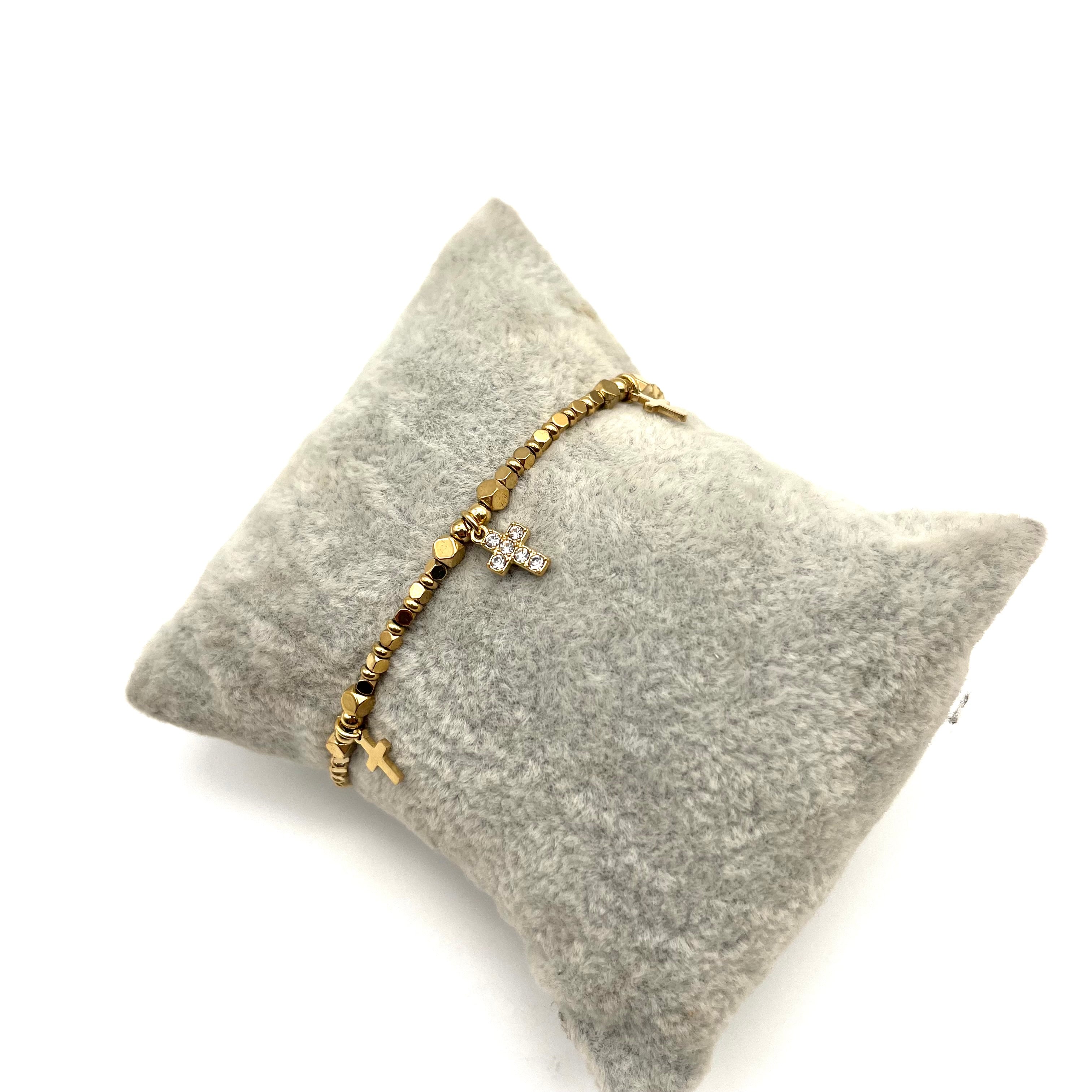 Bracciale croci dorato con mini charm
