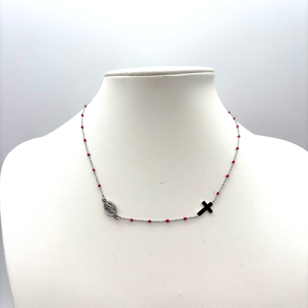 Girocollo in maglia sottile argento e rosa