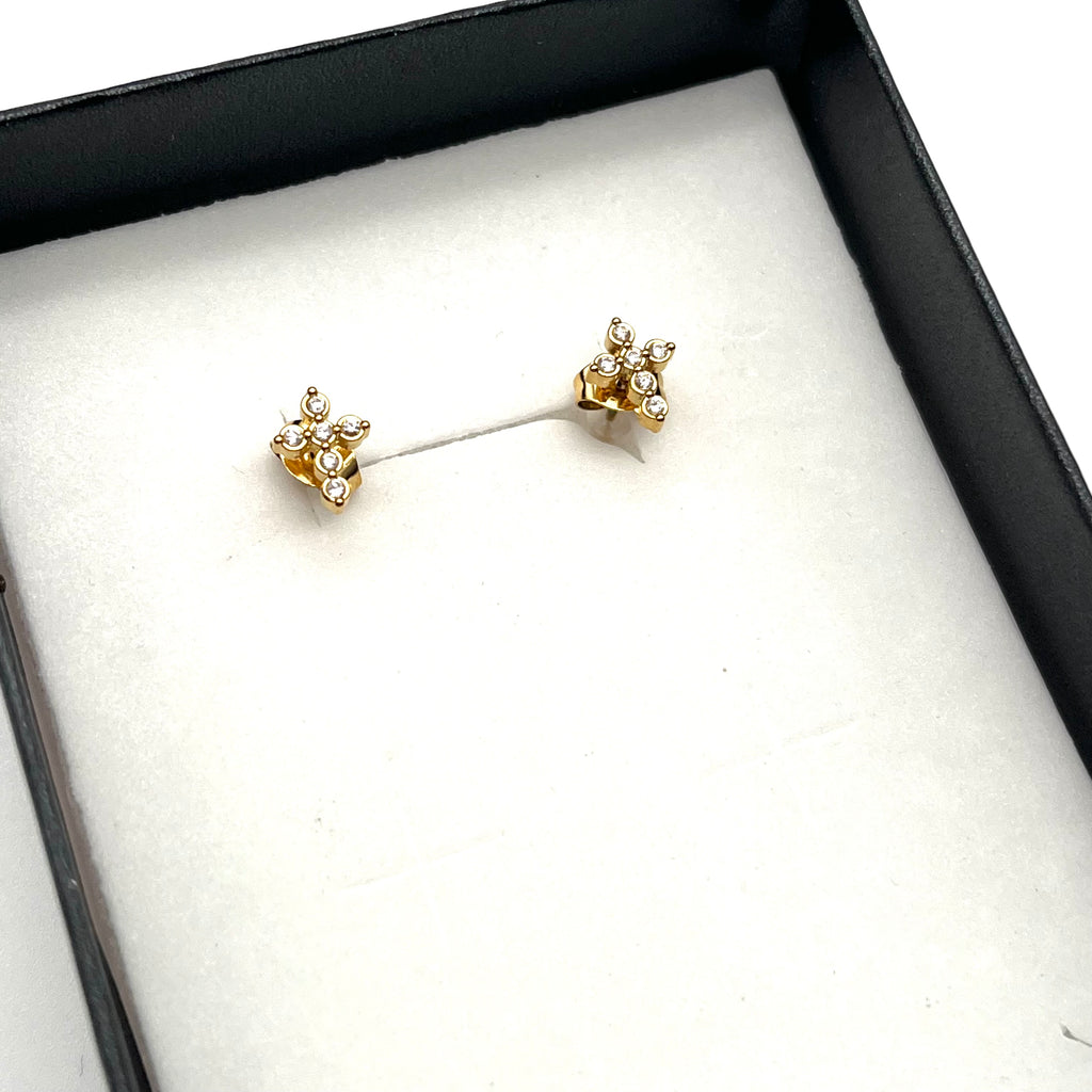 Orecchini Mini Croce Zirconi – Acciaio Inox Dorato