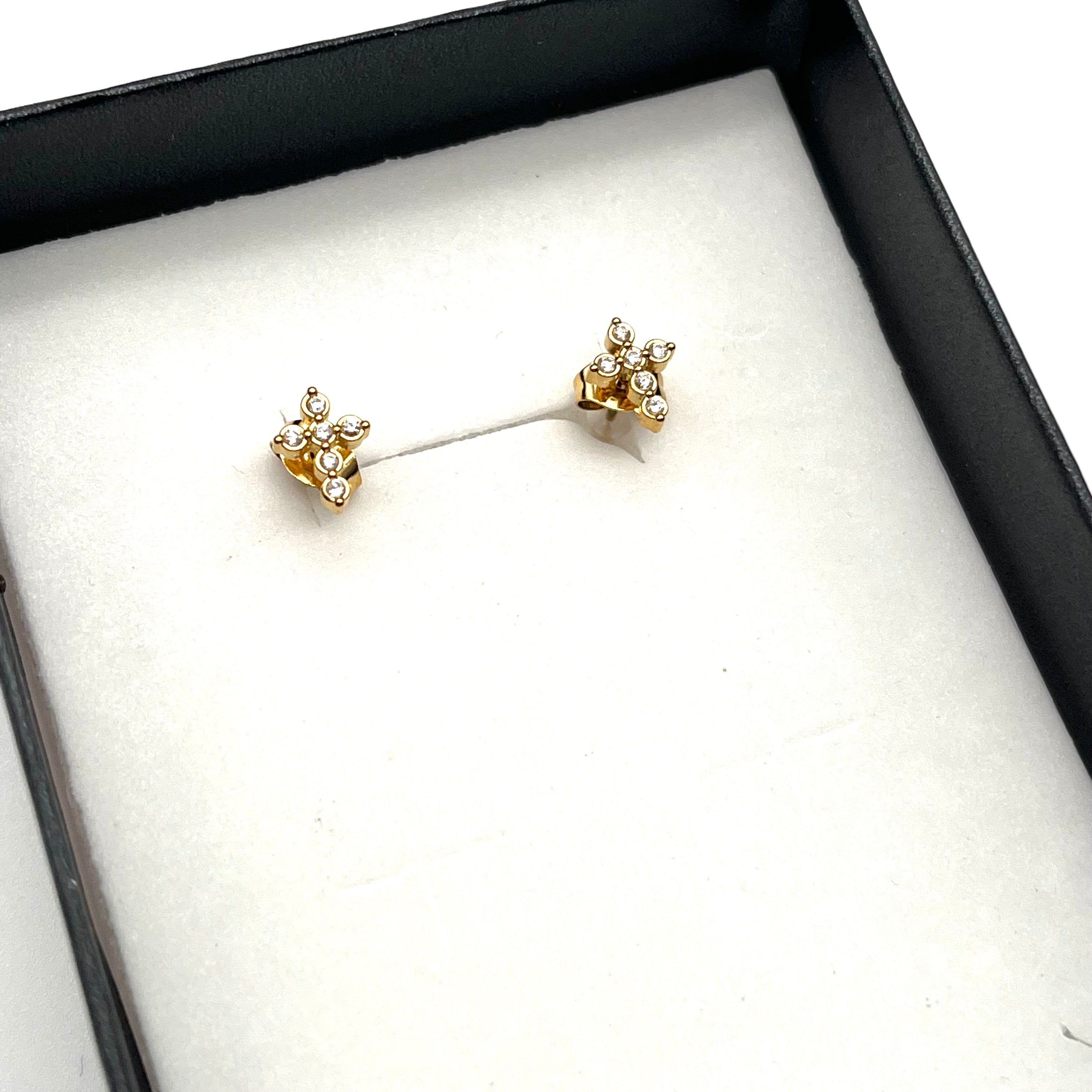 Orecchini Mini Croce Zirconi – Acciaio Inox Dorato