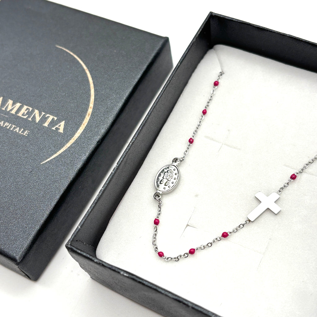 Girocollo in maglia sottile argento e rosa