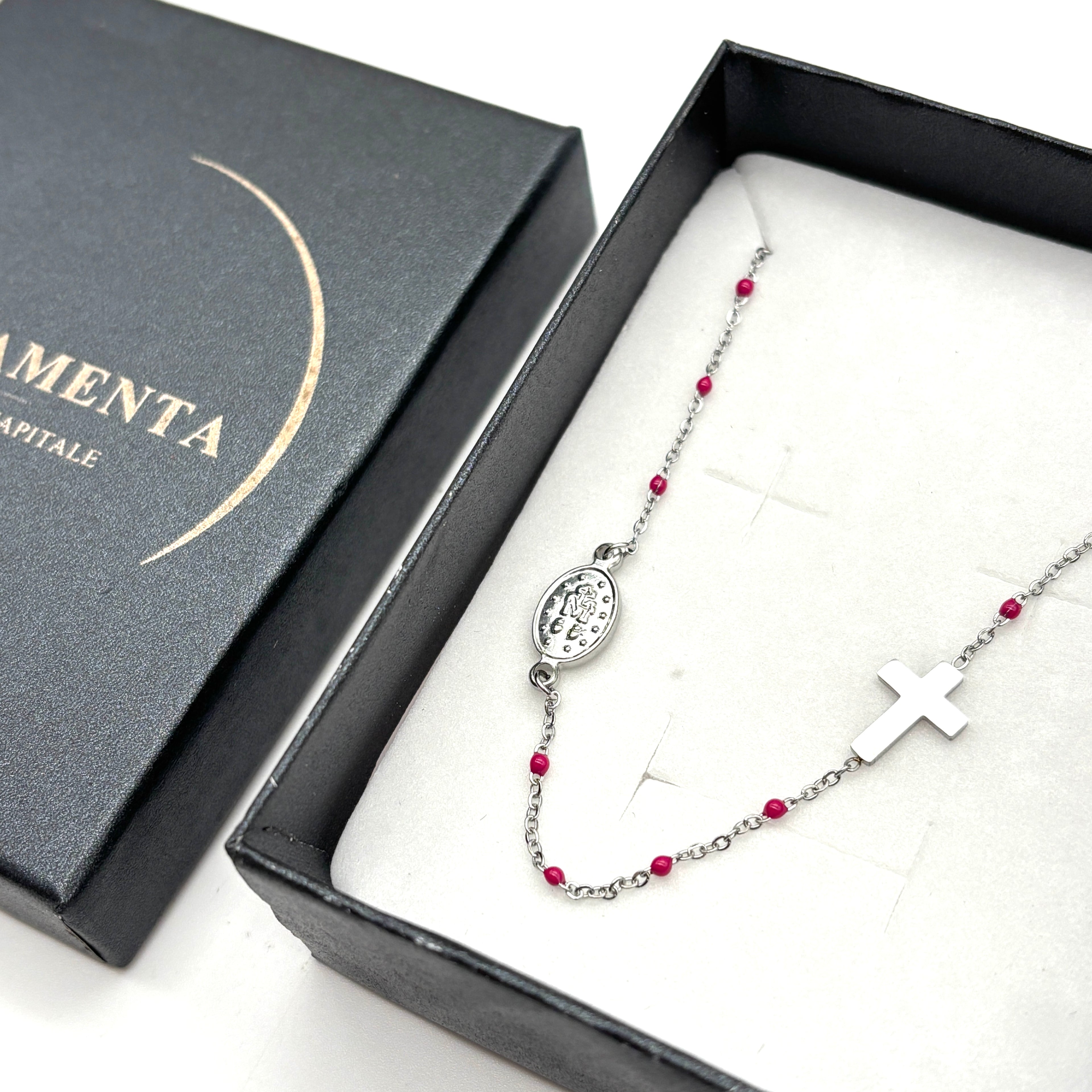 Girocollo in maglia sottile argento e rosa