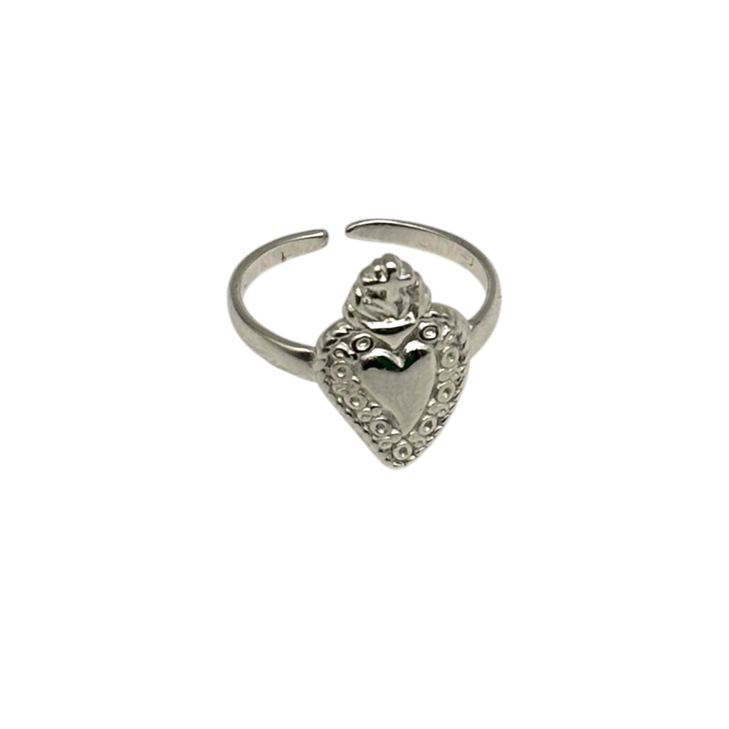 Anello Sacro Cuore sagomato - Acciaio argentato