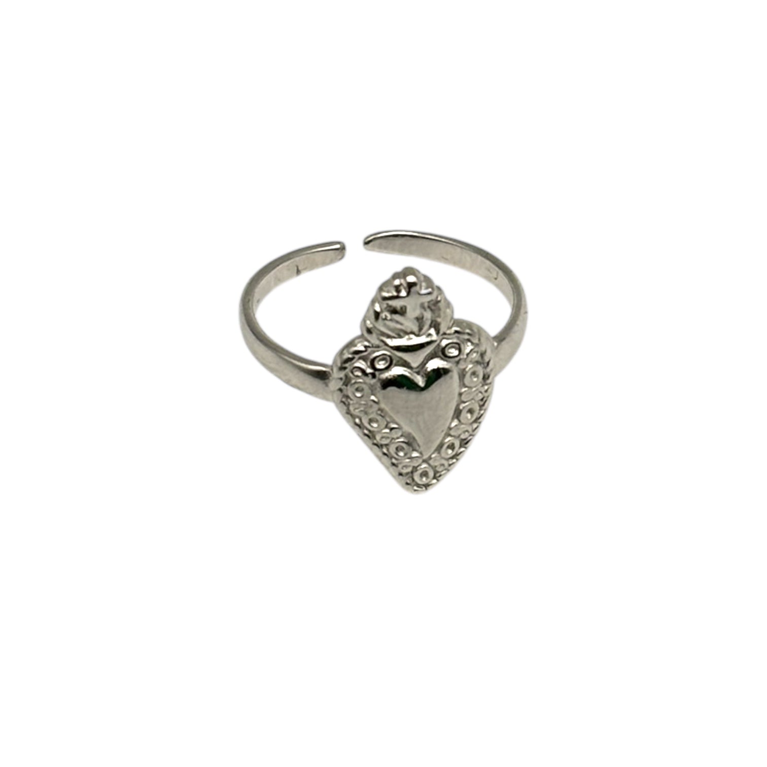 Anello Sacro Cuore sagomato - Acciaio argentato