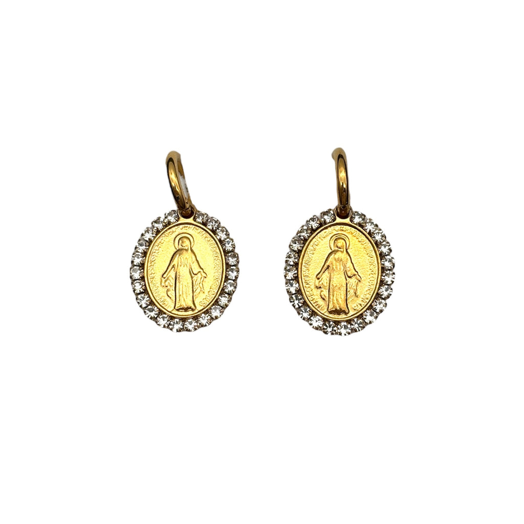 Orecchini Medaglia Miracolosa e zirconi - oro