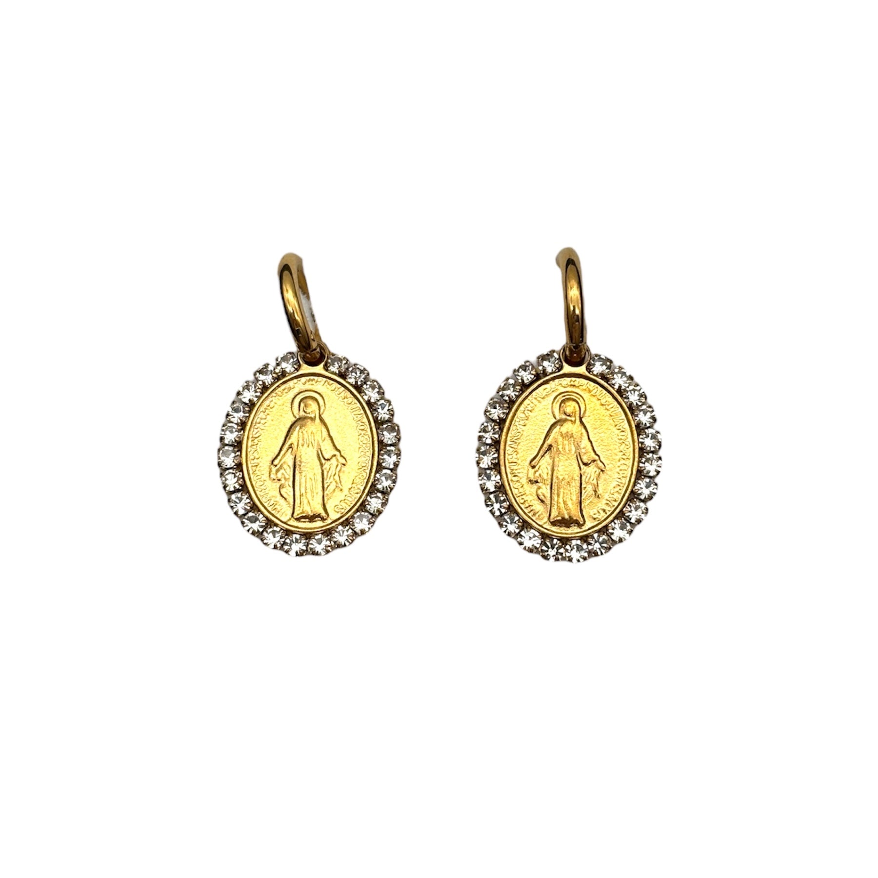Orecchini Medaglia Miracolosa e zirconi - oro