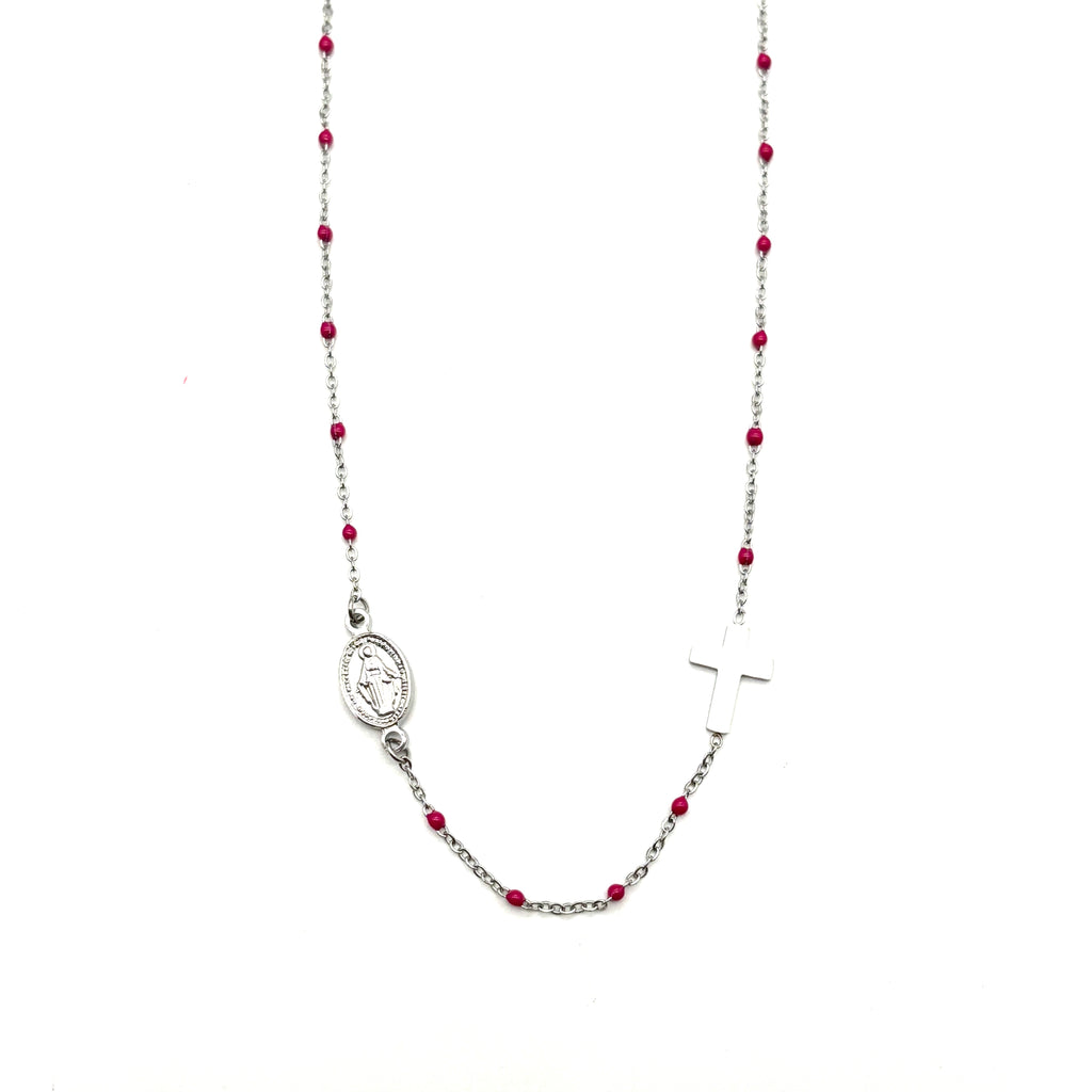 Girocollo in maglia sottile argento e rosa