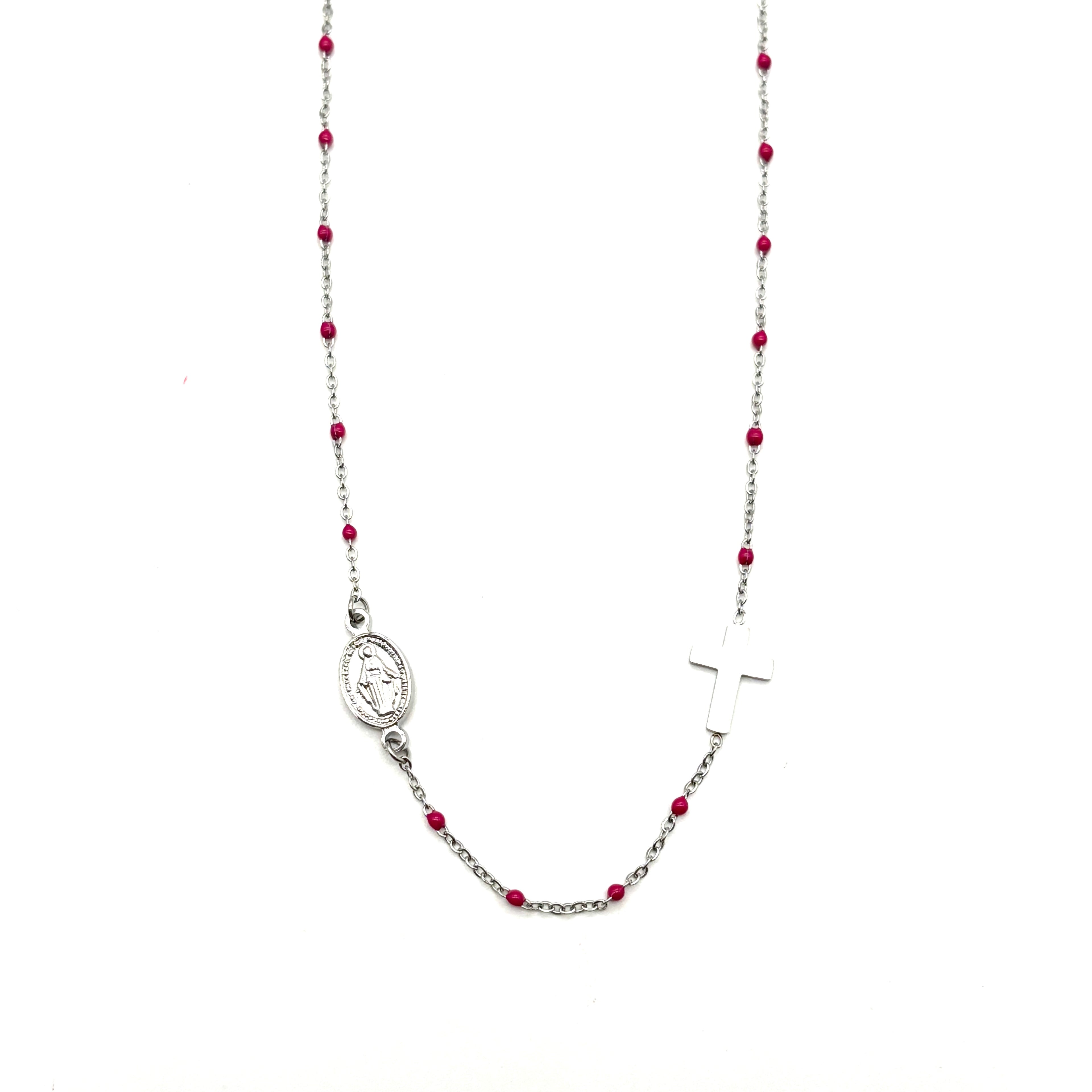 Girocollo in maglia sottile argento e rosa