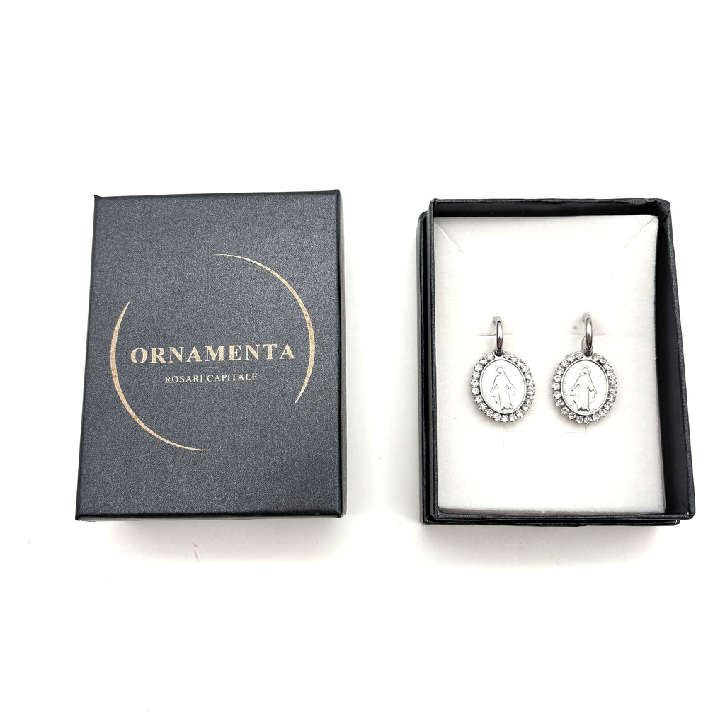 Orecchini Medaglia Miracolosa e zirconi - argento
