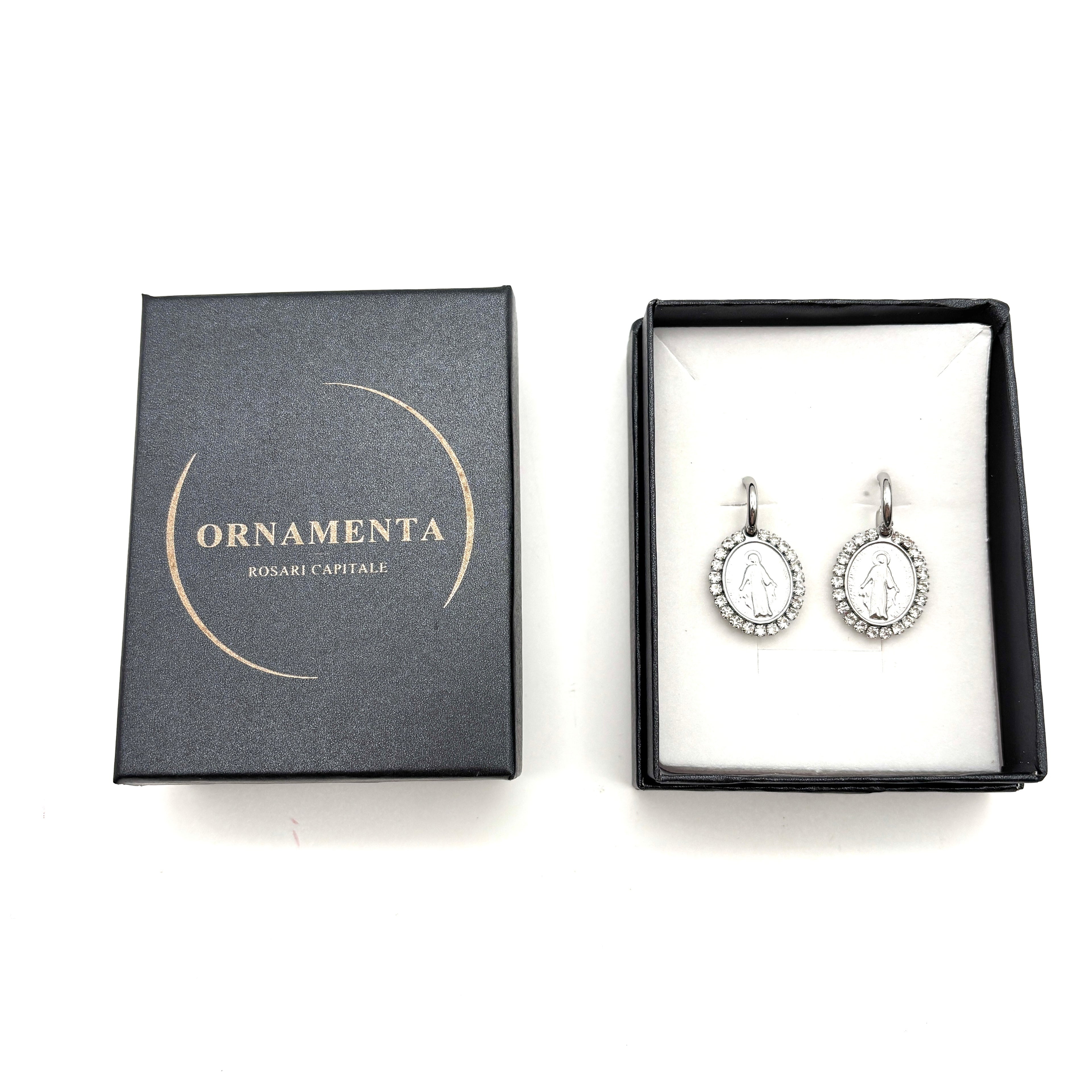 Orecchini Medaglia Miracolosa e zirconi - argento