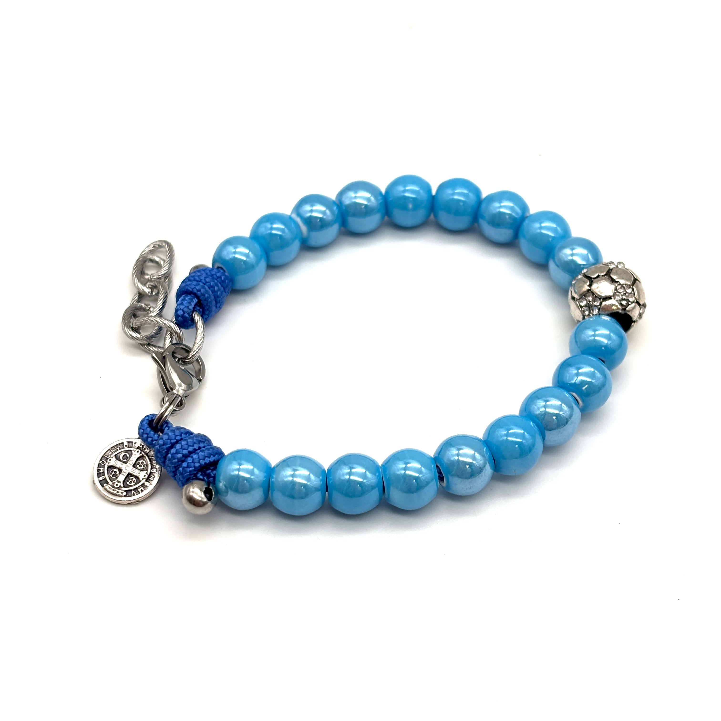 Bracciale S. Benedetto in corda e ceramica - Azzurro