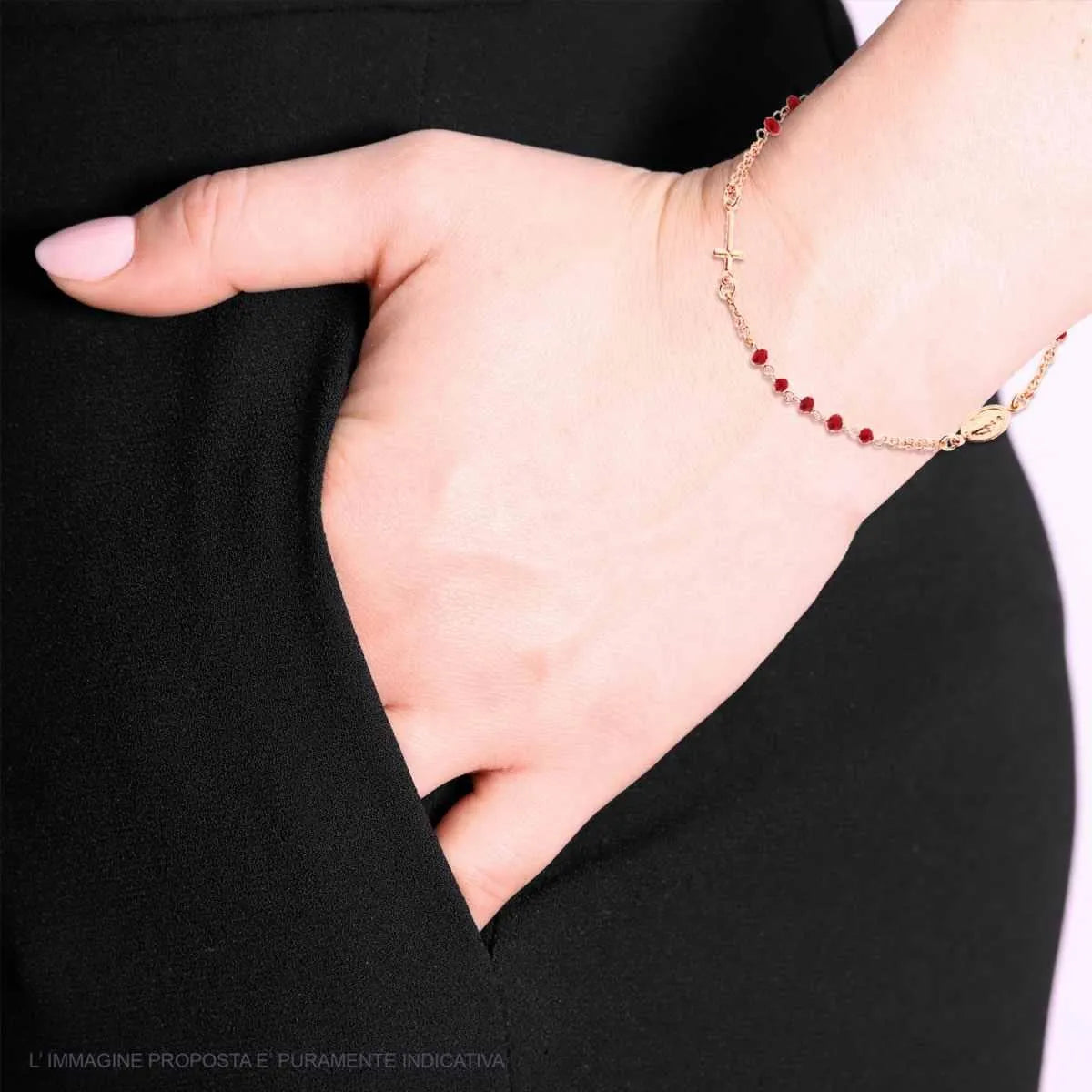 Bracciale Medaglia Miracolosa Con Cristalli Rossi In Argento 925 Galvanica Rosa