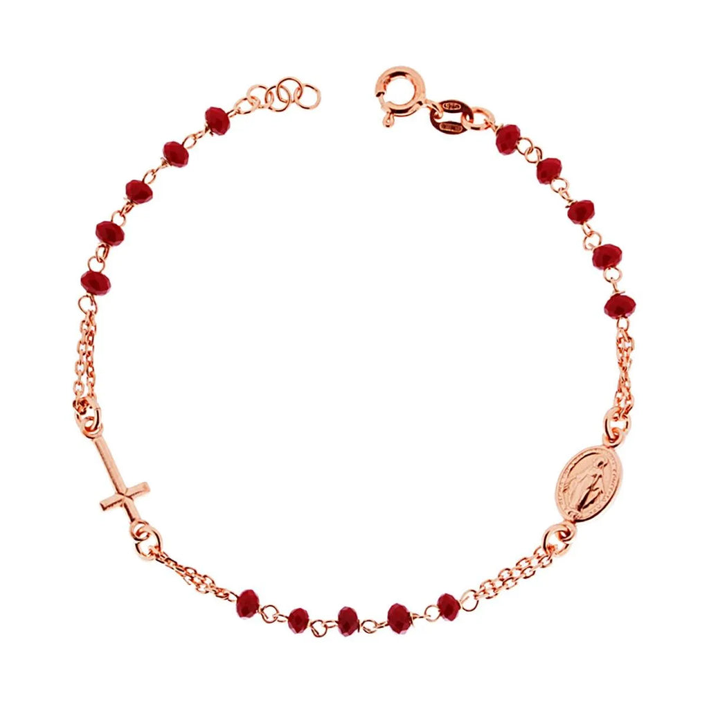 Bracciale Medaglia Miracolosa Con Cristalli Rossi In Argento 925 Galvanica Rosa