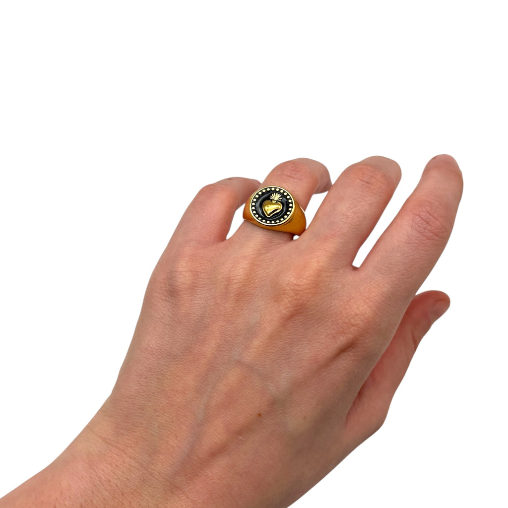 Anello Sacro Cuore tondo - Acciaio dorato