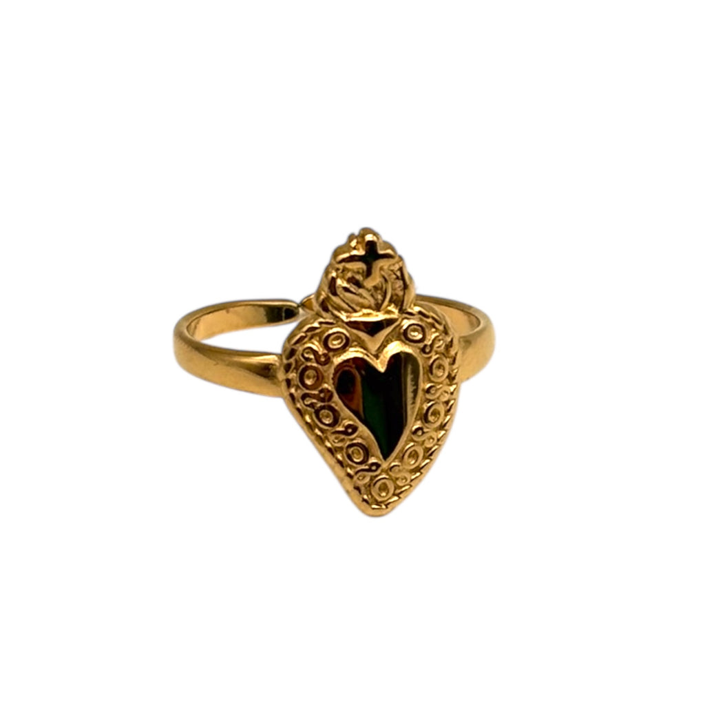 Anello Sacro Cuore sagomato - Acciaio dorato