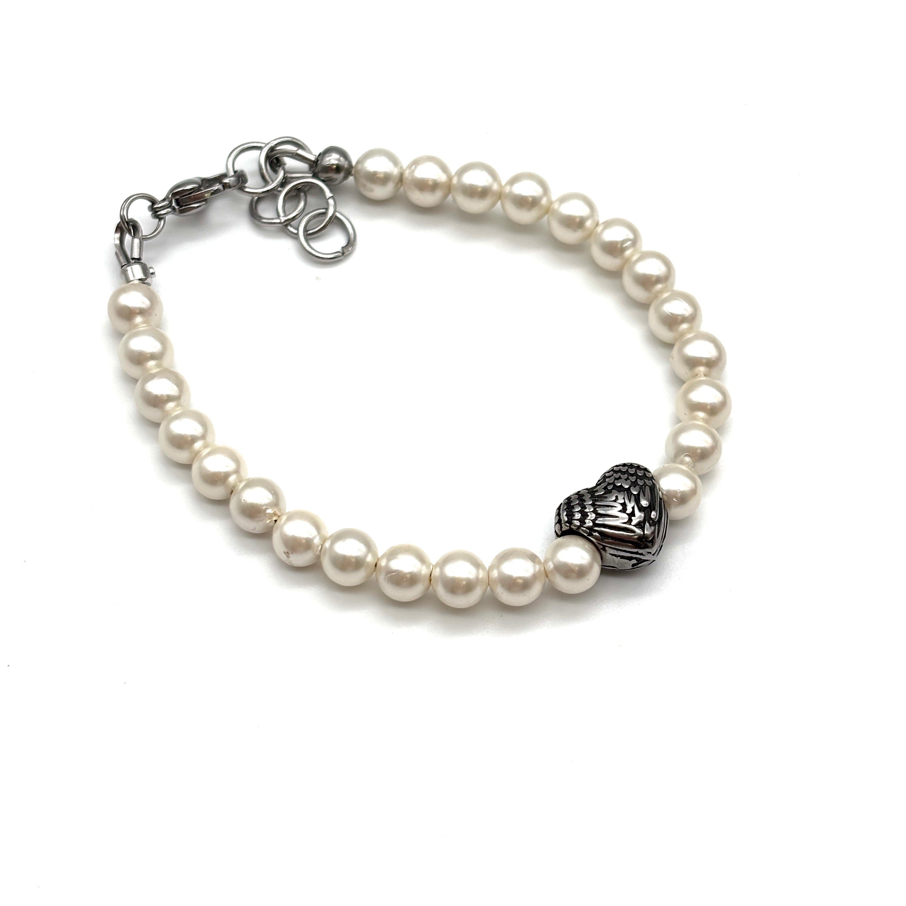 Bracciale in Acciaio con perle e cuore