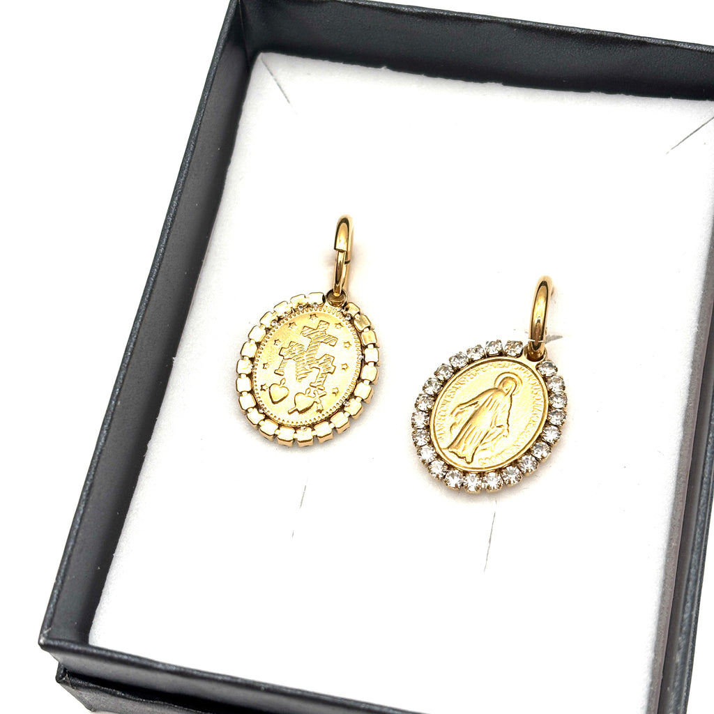 Orecchini Medaglia Miracolosa e zirconi - oro