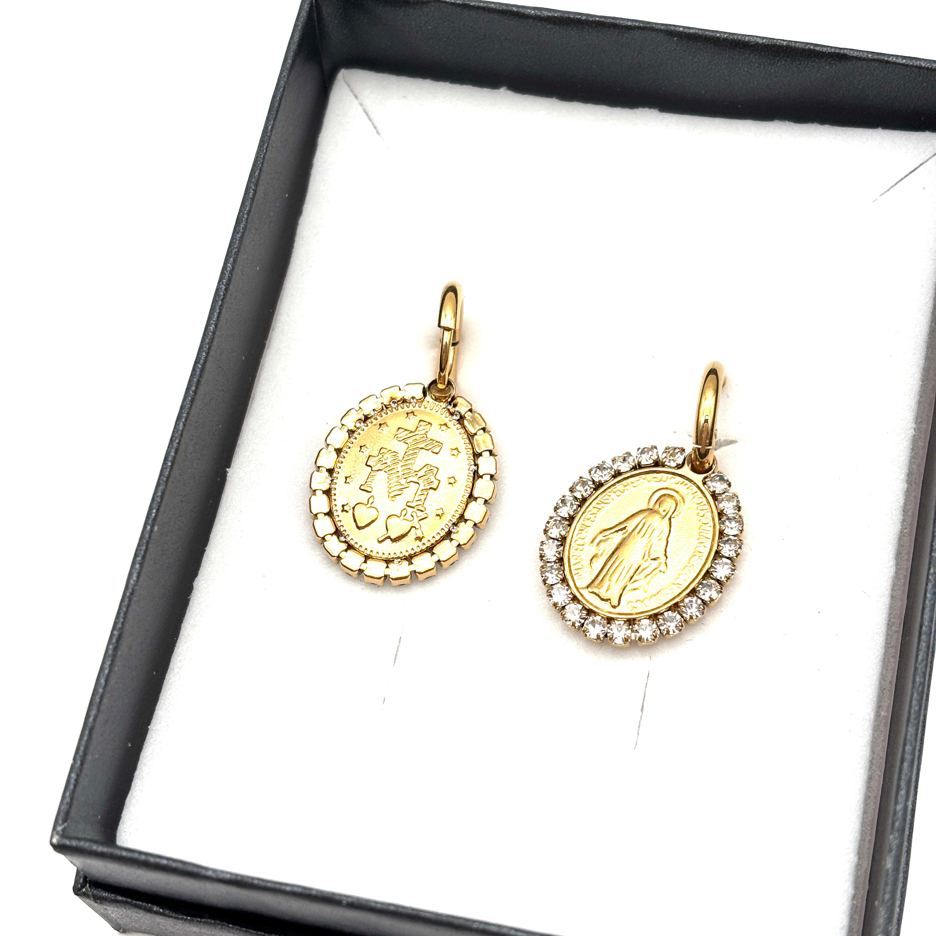 Orecchini Medaglia Miracolosa e zirconi - oro
