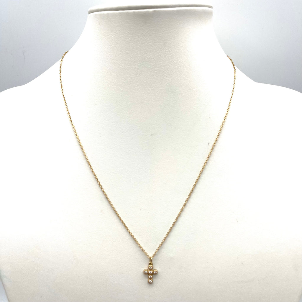 Collana mini croce dorata con zirconi