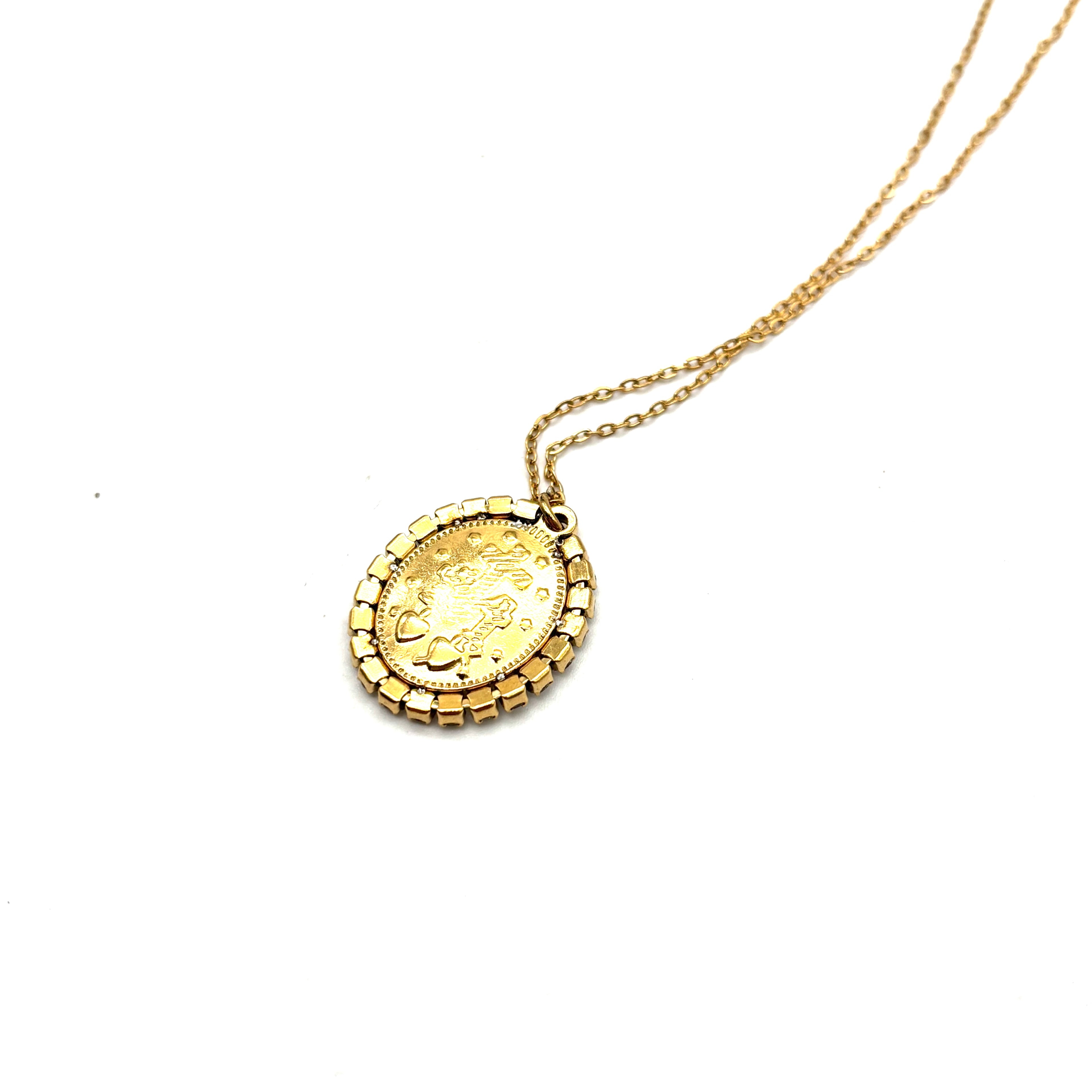 Collana Medaglia Miracolosa con zirconi - oro